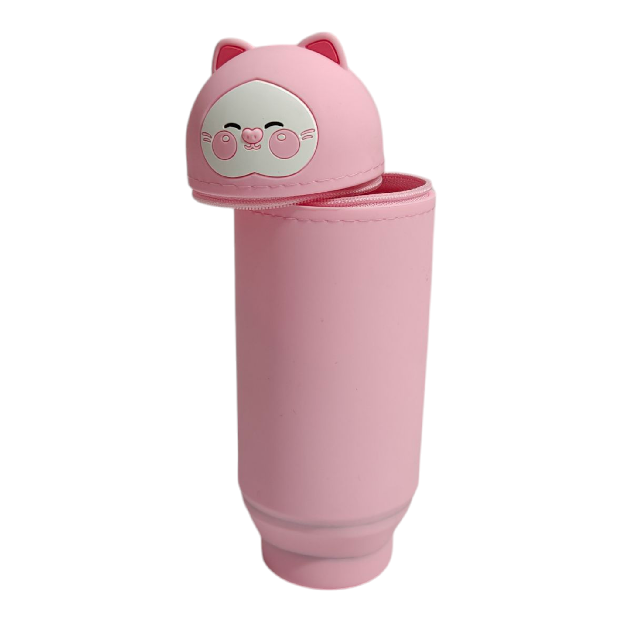 CARTOON FACE SILICONE PENCIL POUCH - LIGHT PINK