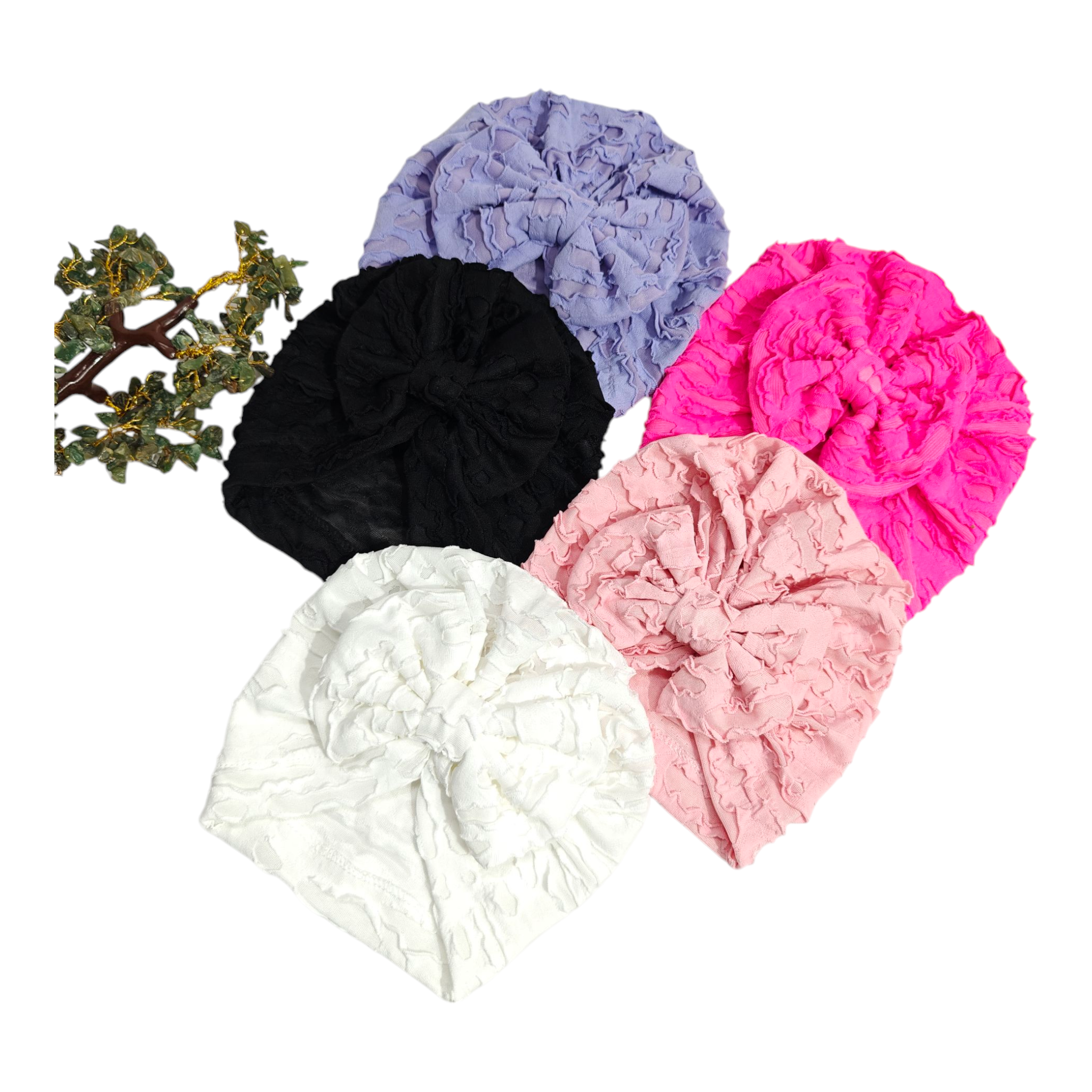 Swirl Textured Design Bow Applique Turban Cap