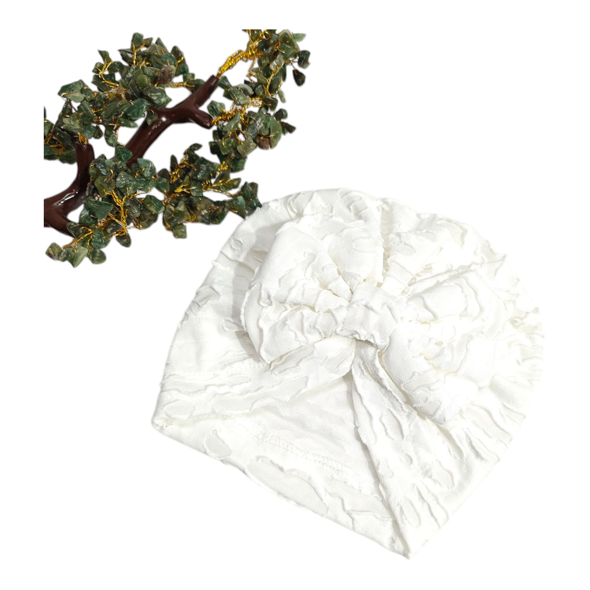 Swirl Textured Design Bow Applique Turban Cap