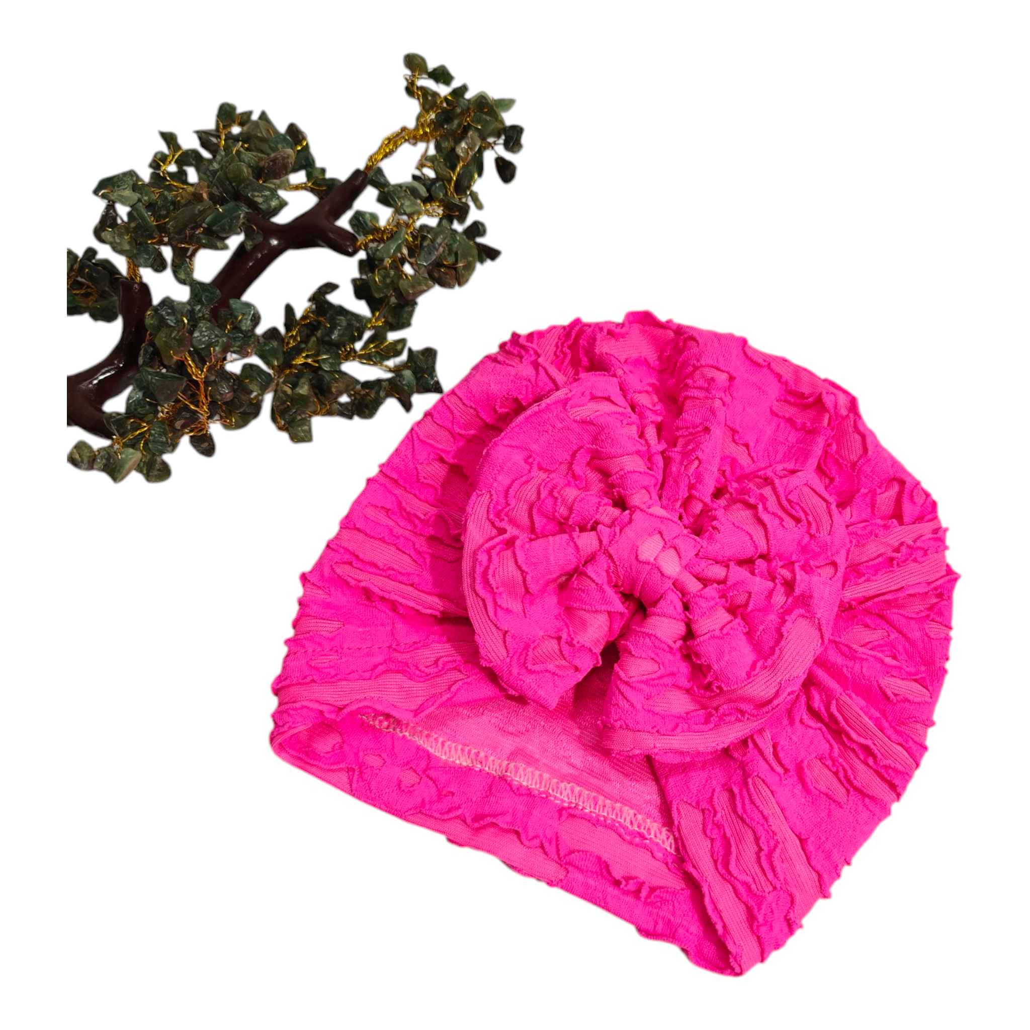 Swirl Textured Design Bow Applique Turban Cap