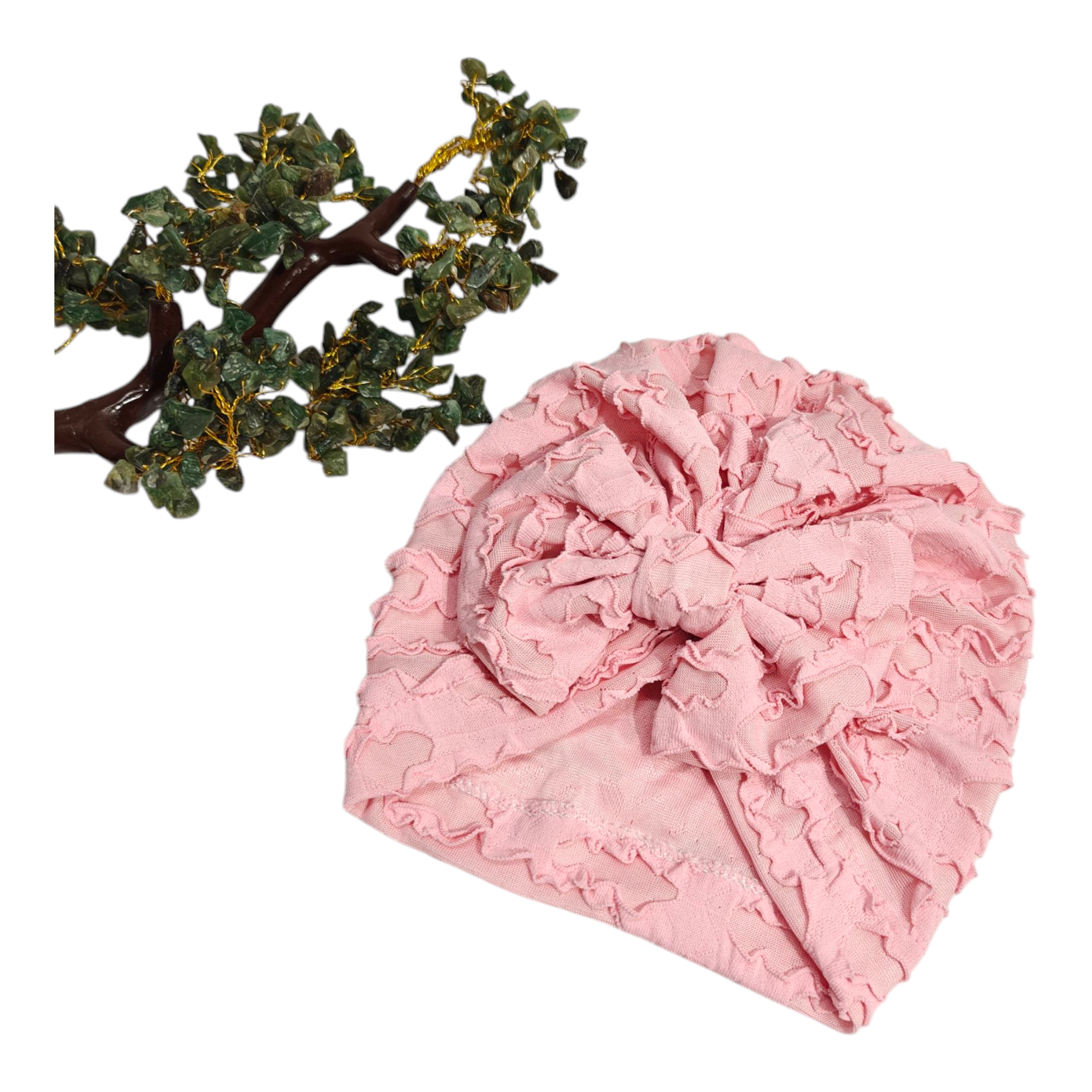 Swirl Textured Design Bow Applique Turban Cap