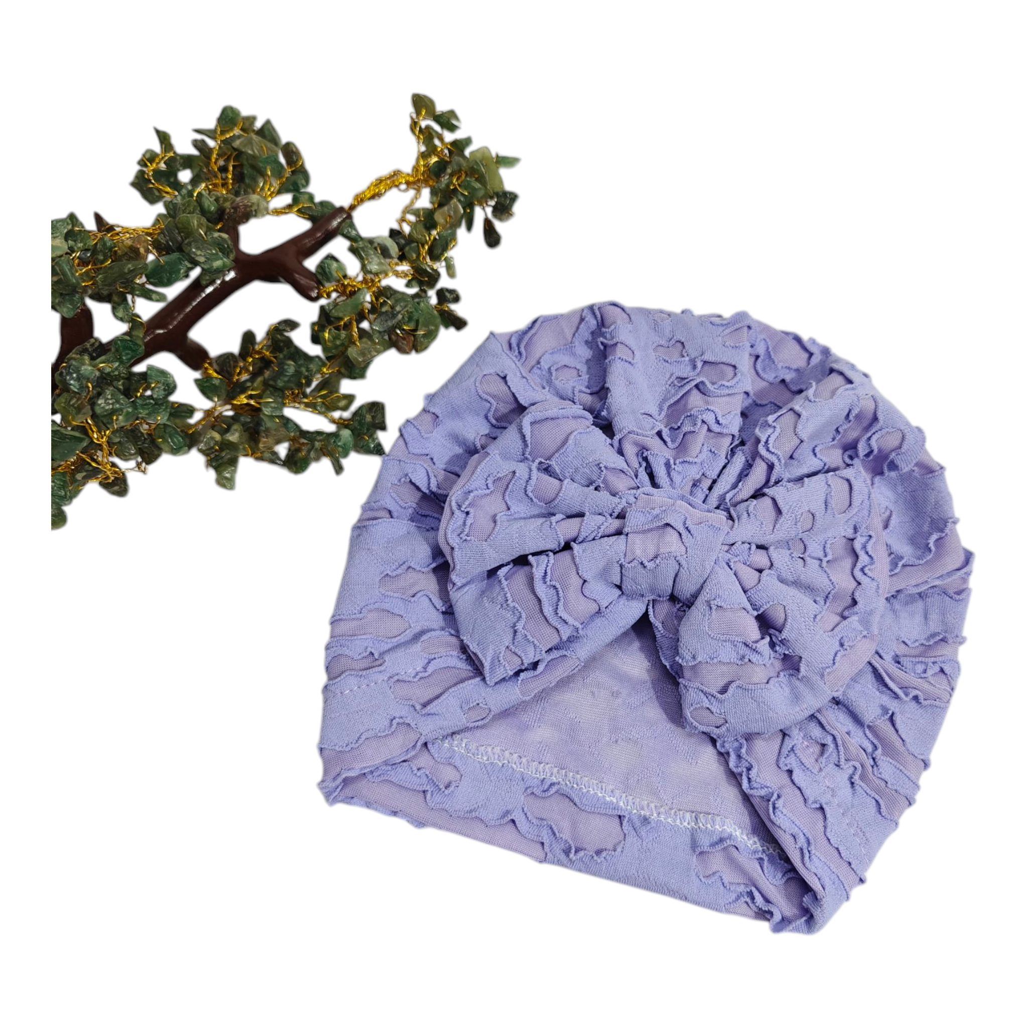 Swirl Textured Design Bow Applique Turban Cap