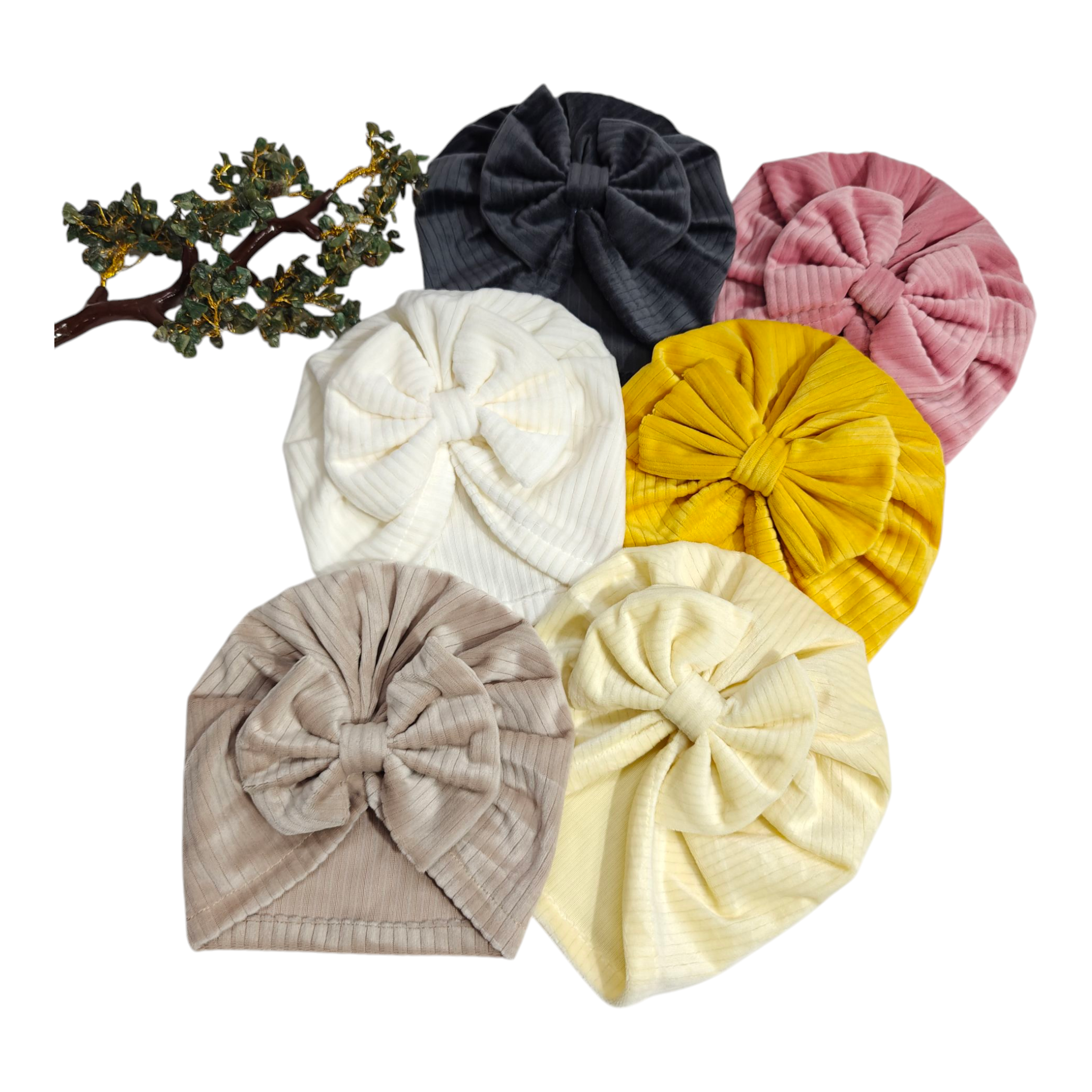 Velvet Bow Applique Turban Cap