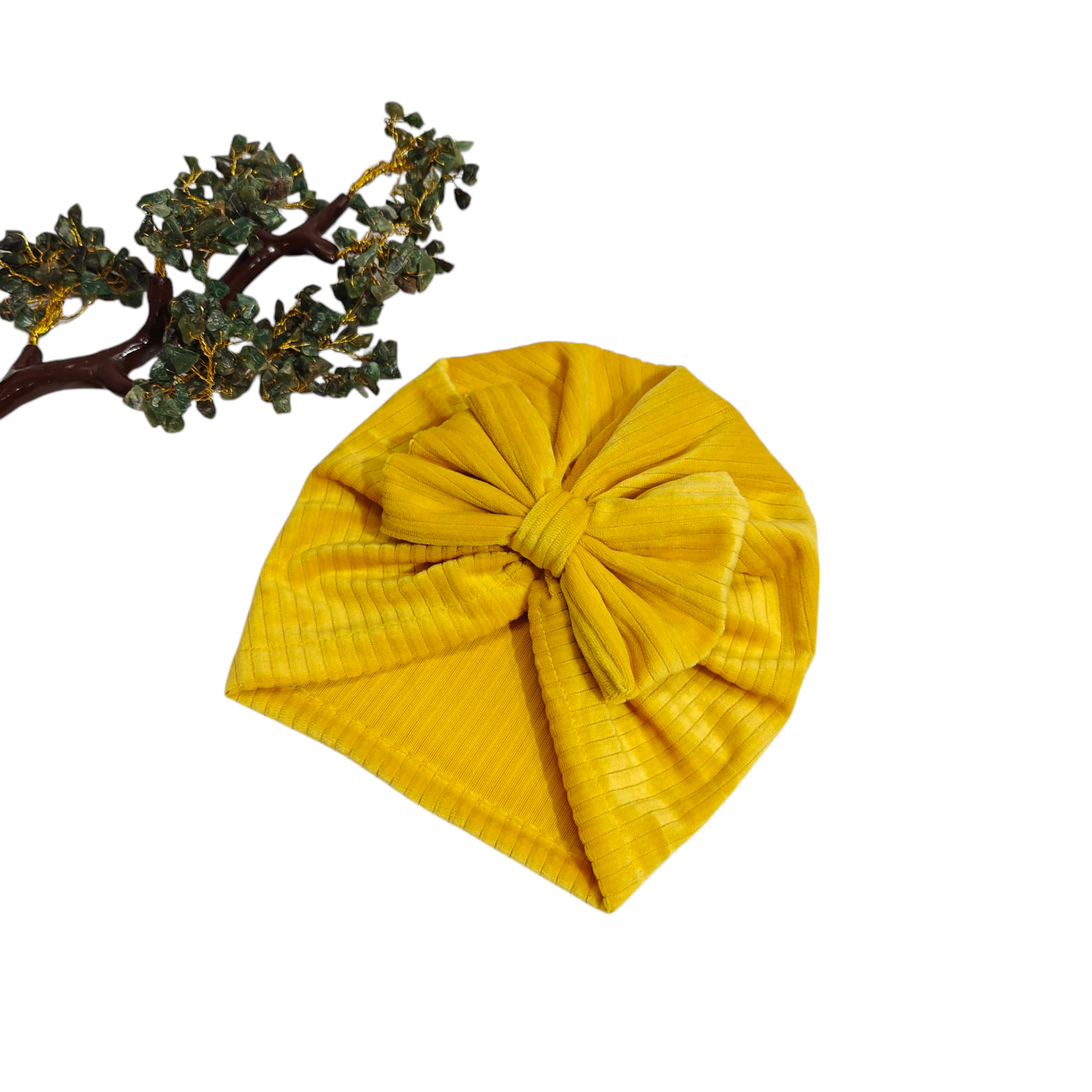 Velvet Bow Applique Turban Cap