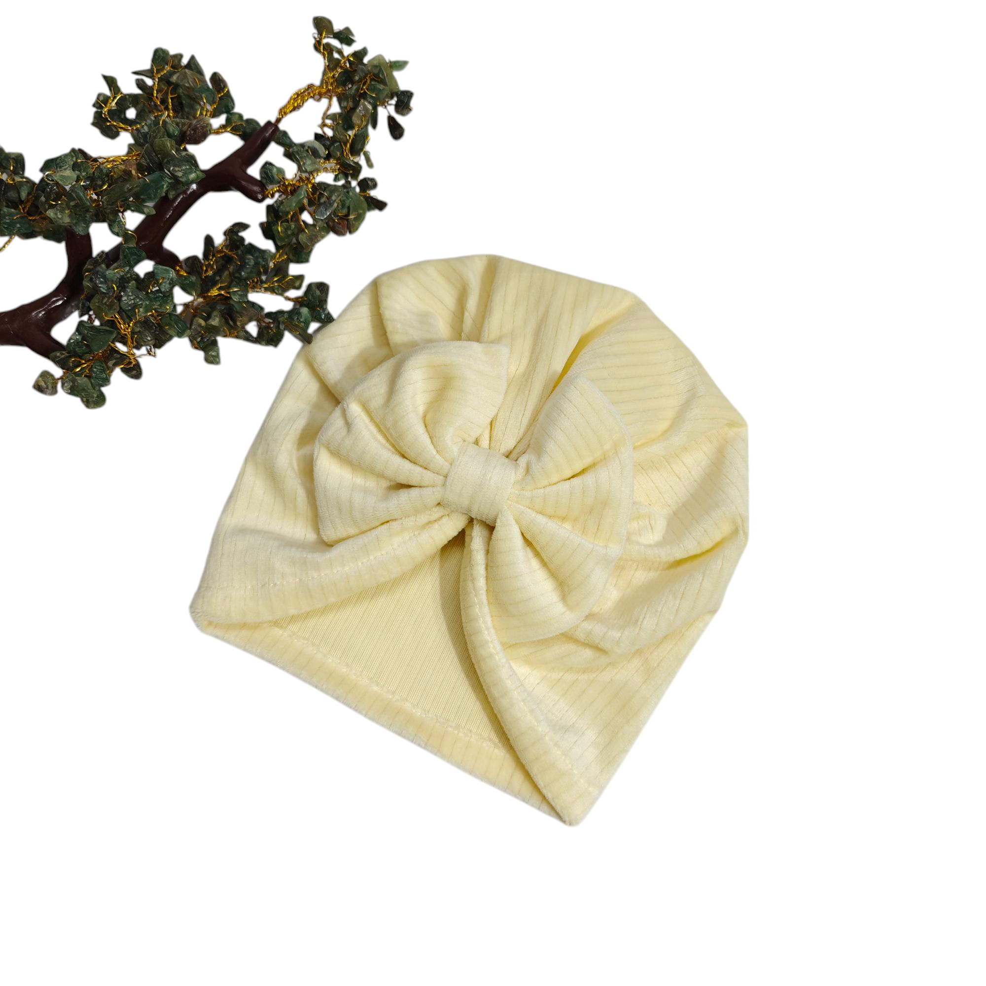 Velvet Bow Applique Turban Cap