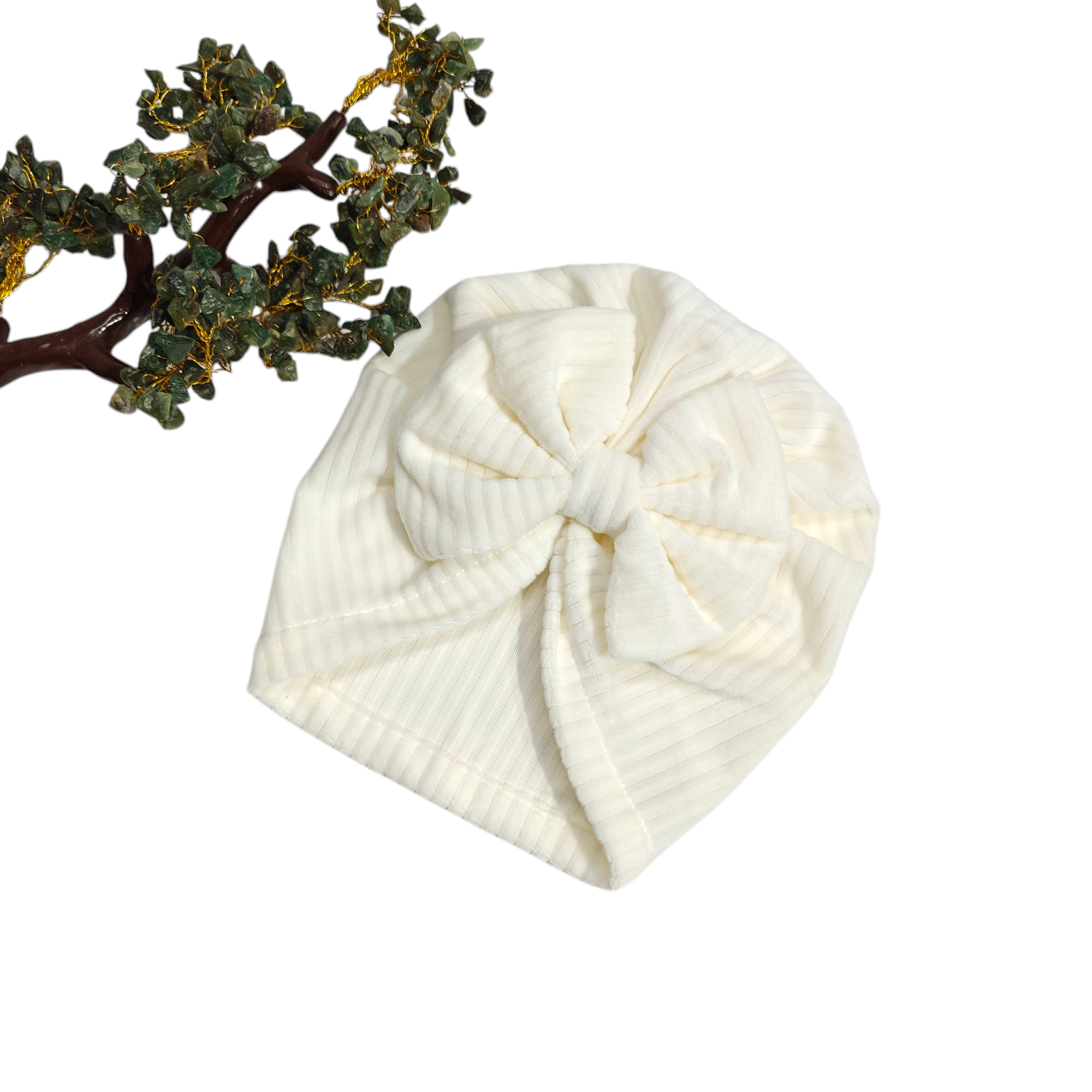 Velvet Bow Applique Turban Cap