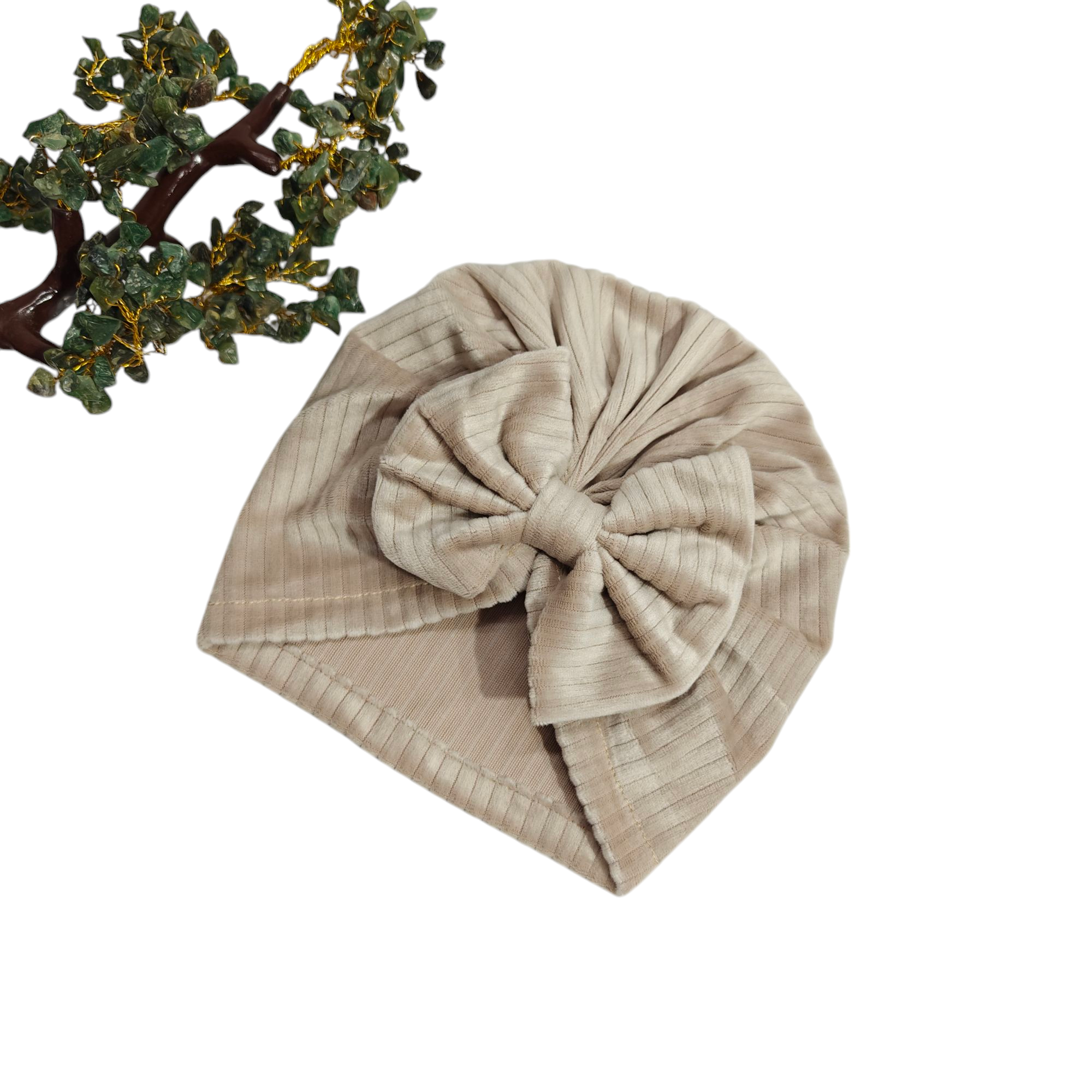 Velvet Bow Applique Turban Cap