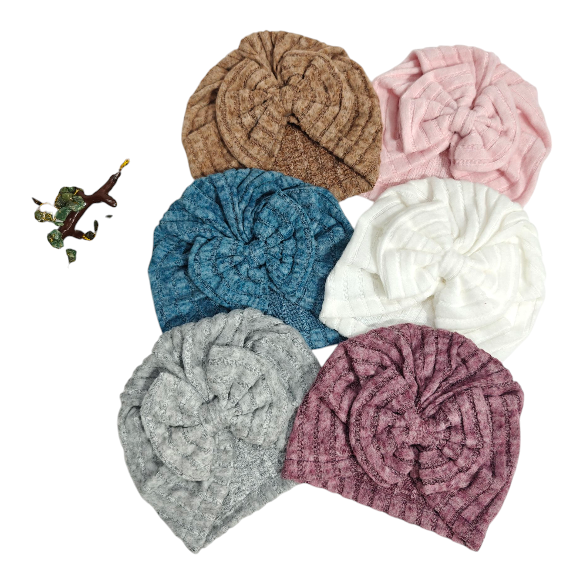 Stripes Pattern Bow Applique Turban Cap