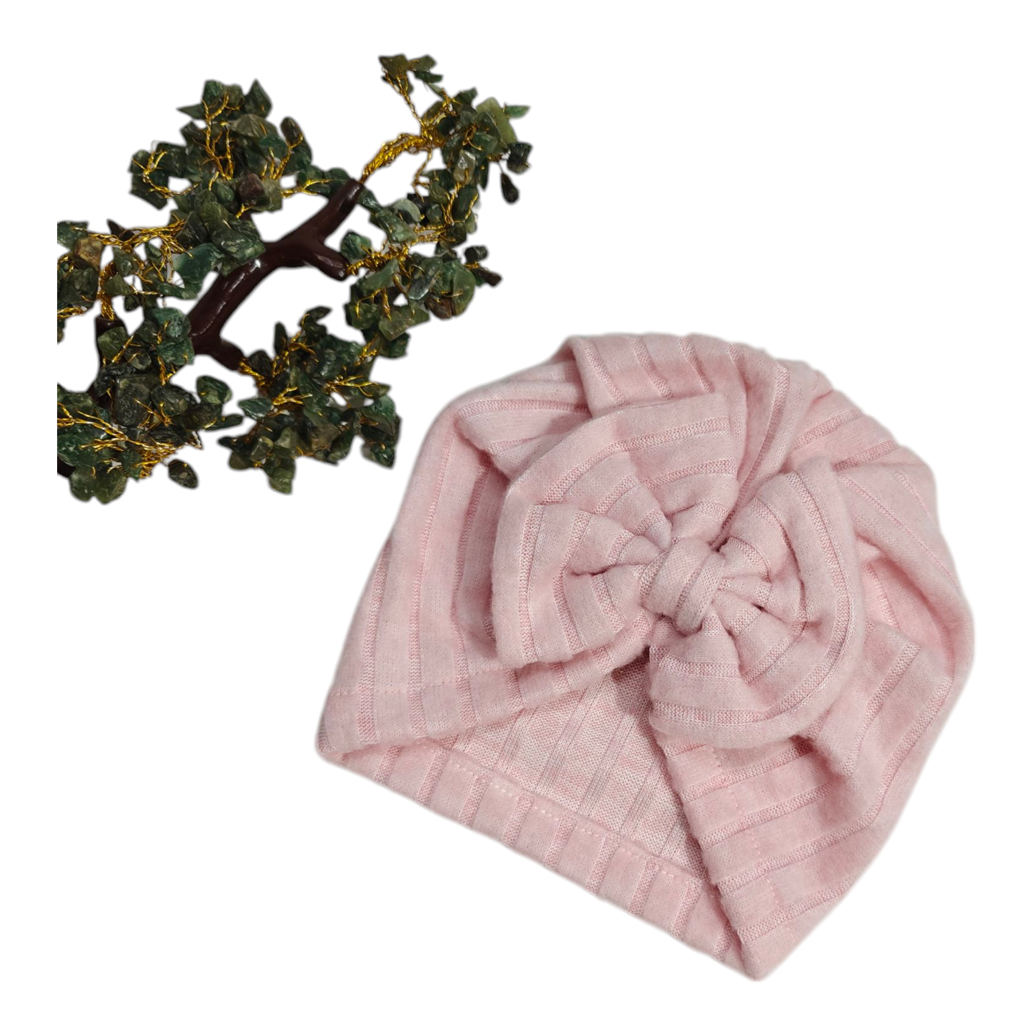 Stripes Pattern Bow Applique Turban Cap