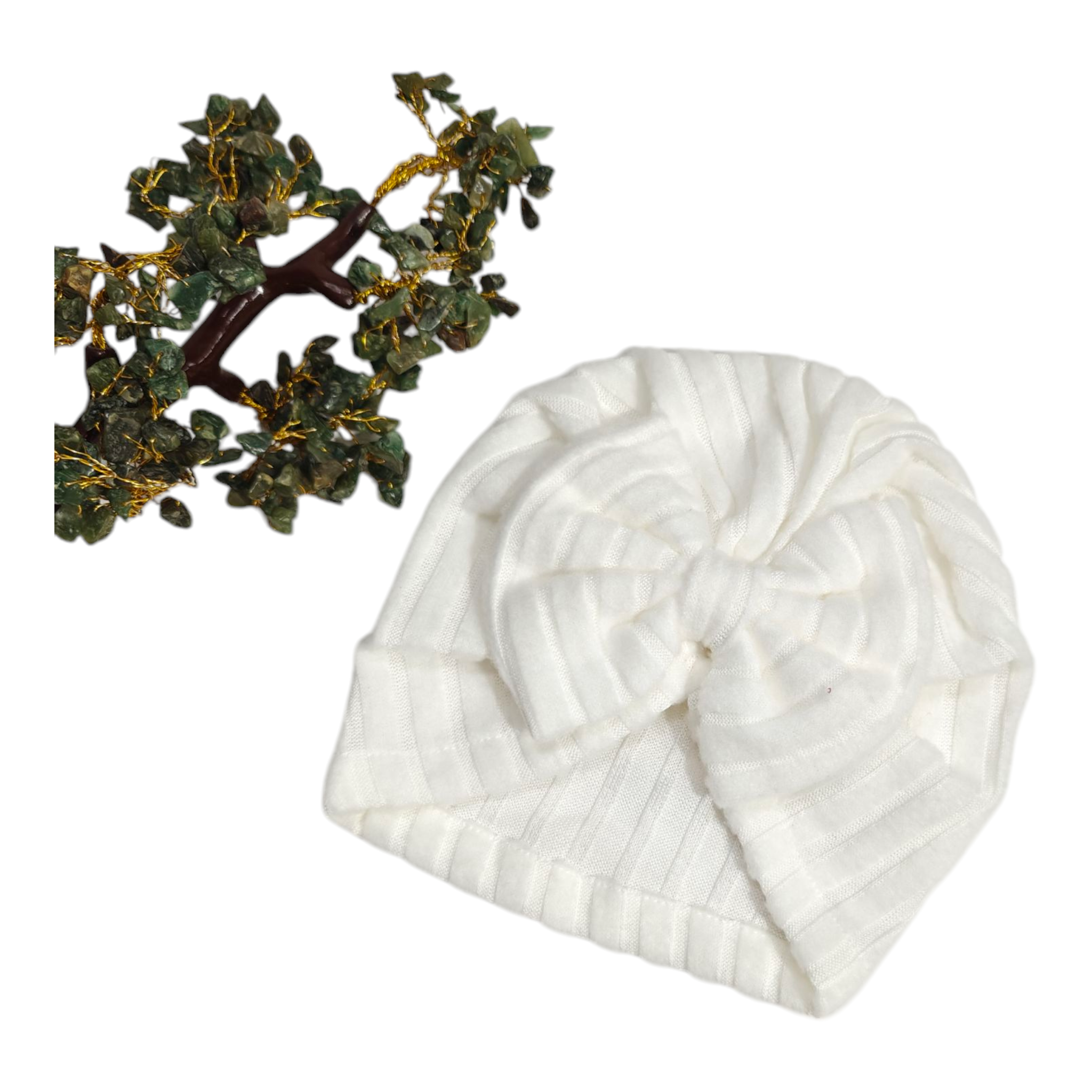 Stripes Pattern Bow Applique Turban Cap