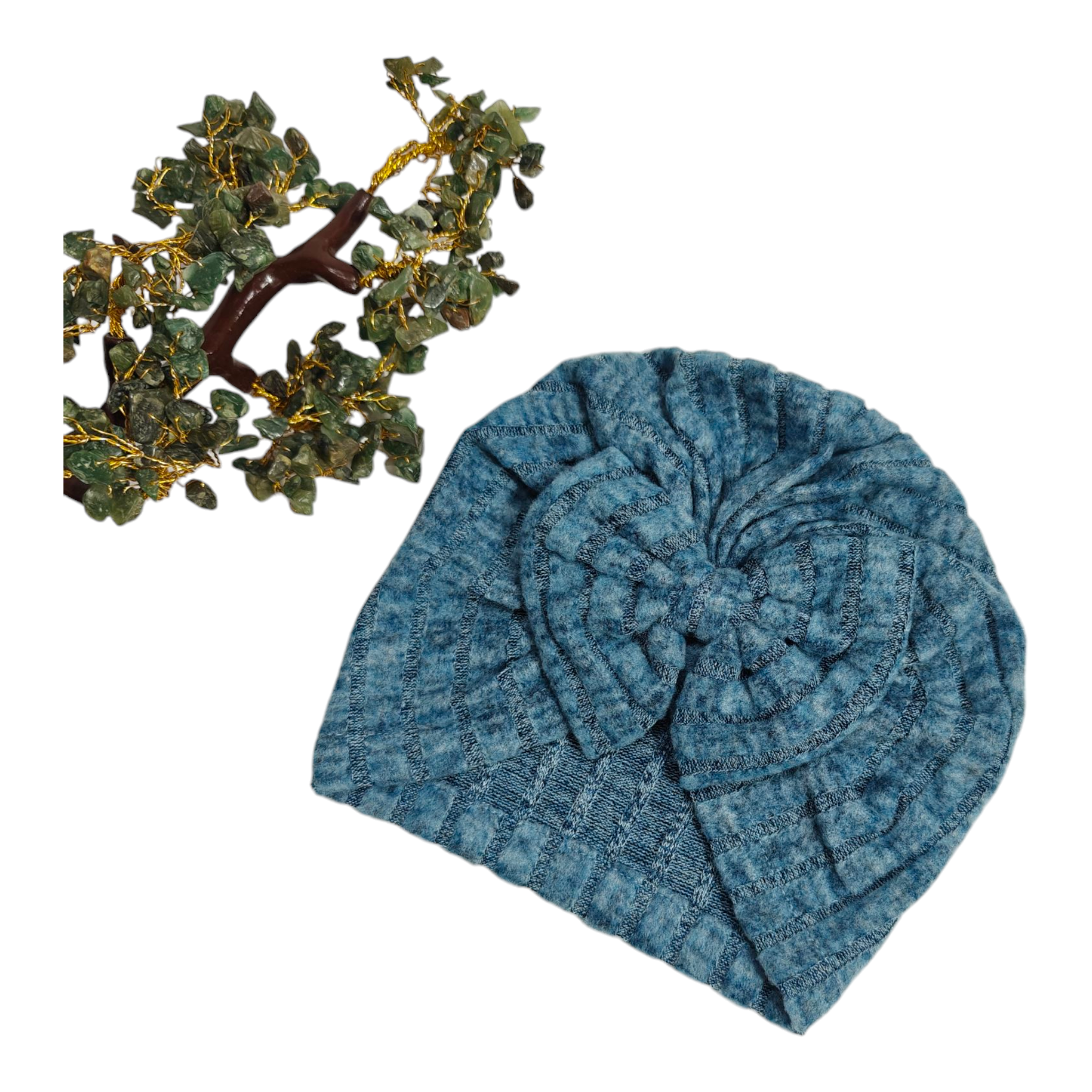 Stripes Pattern Bow Applique Turban Cap