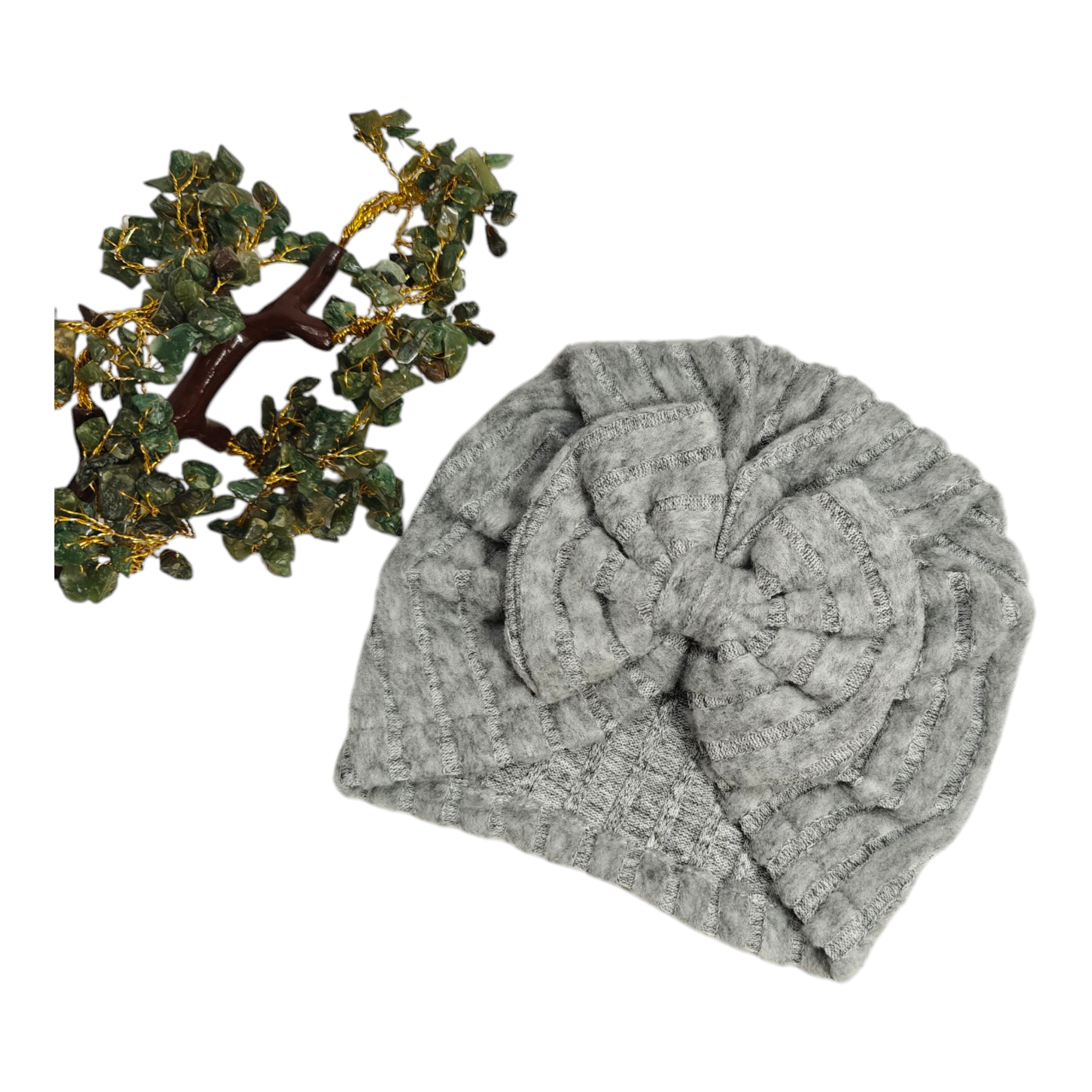 Stripes Pattern Bow Applique Turban Cap