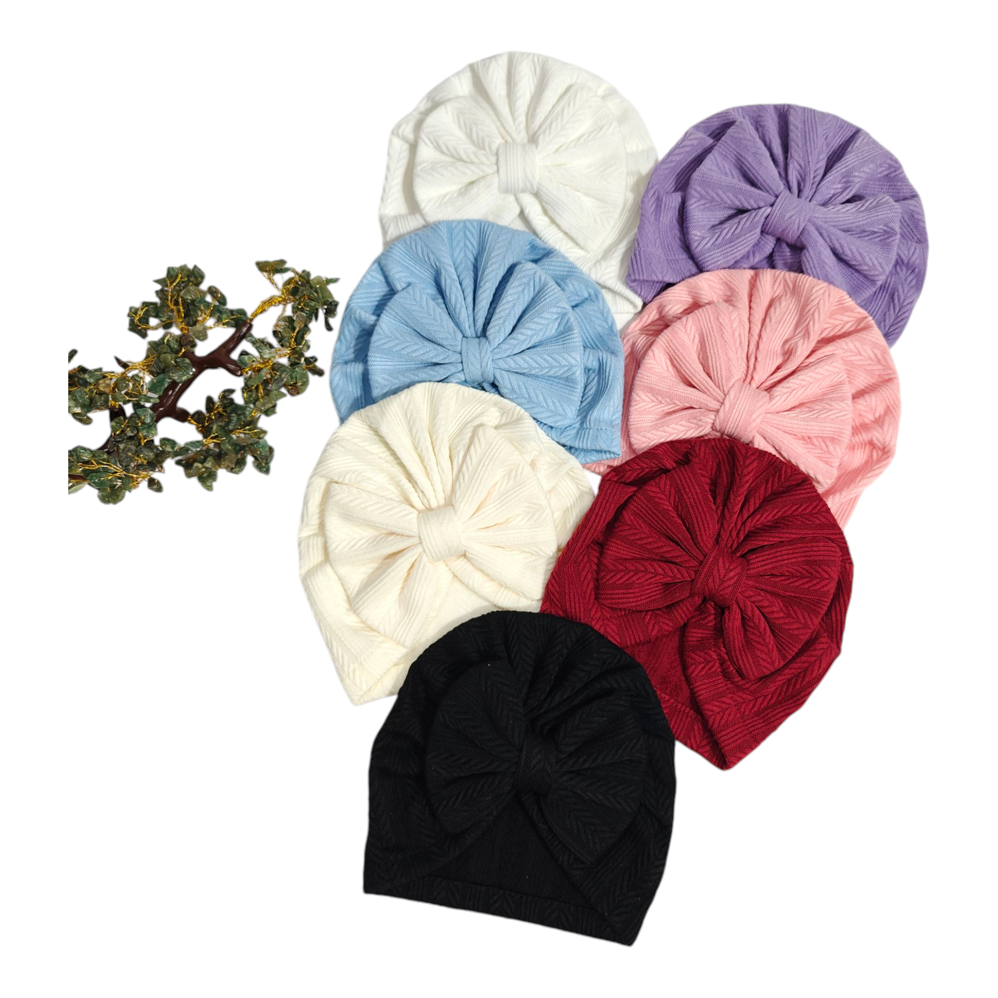 Textured Design Bow Applique Turban Cap