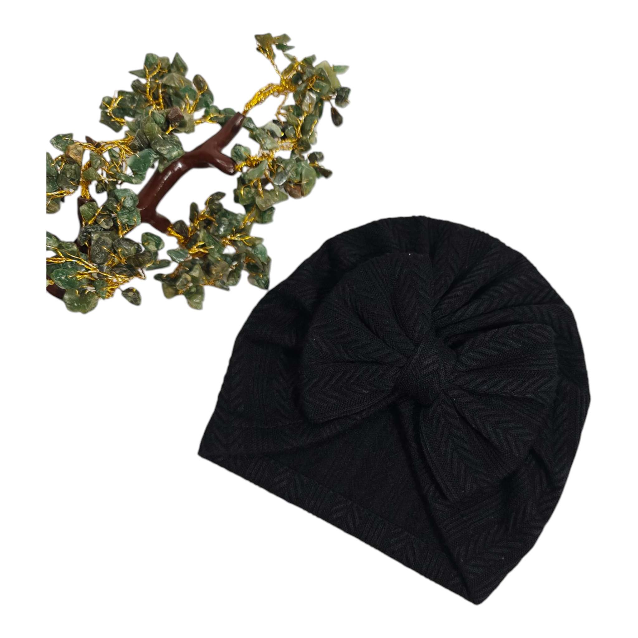 Textured Design Bow Applique Turban Cap