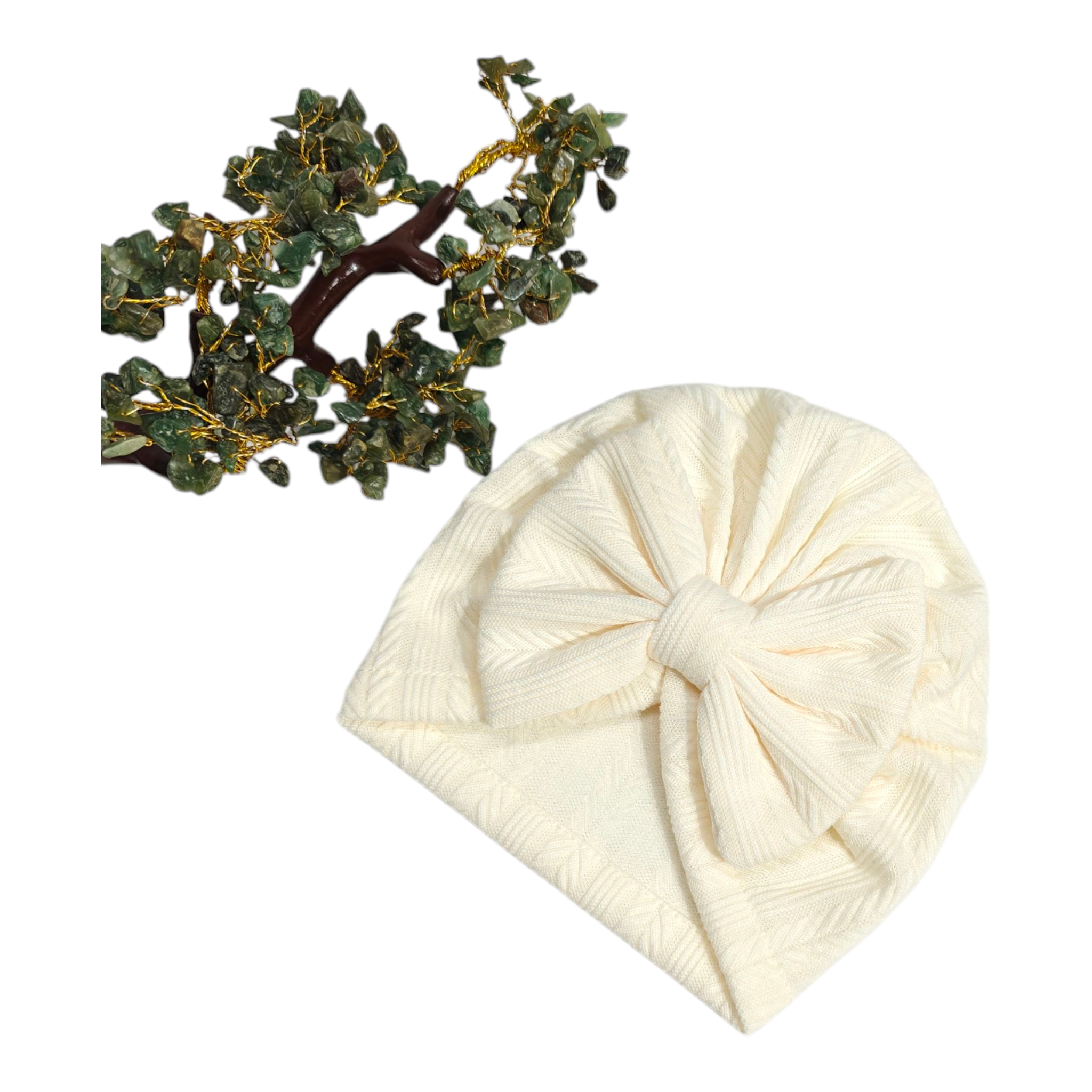 Textured Design Bow Applique Turban Cap