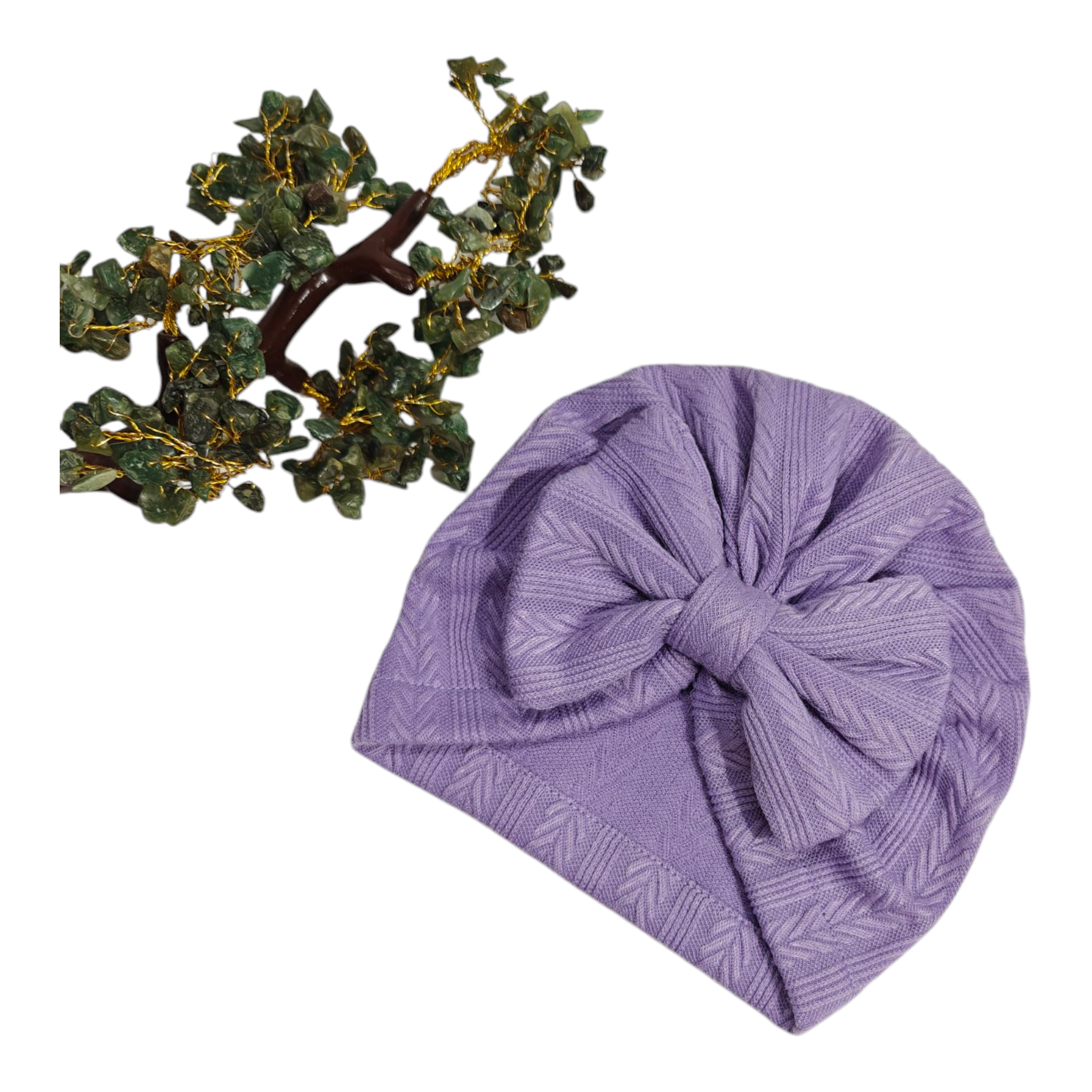 Textured Design Bow Applique Turban Cap