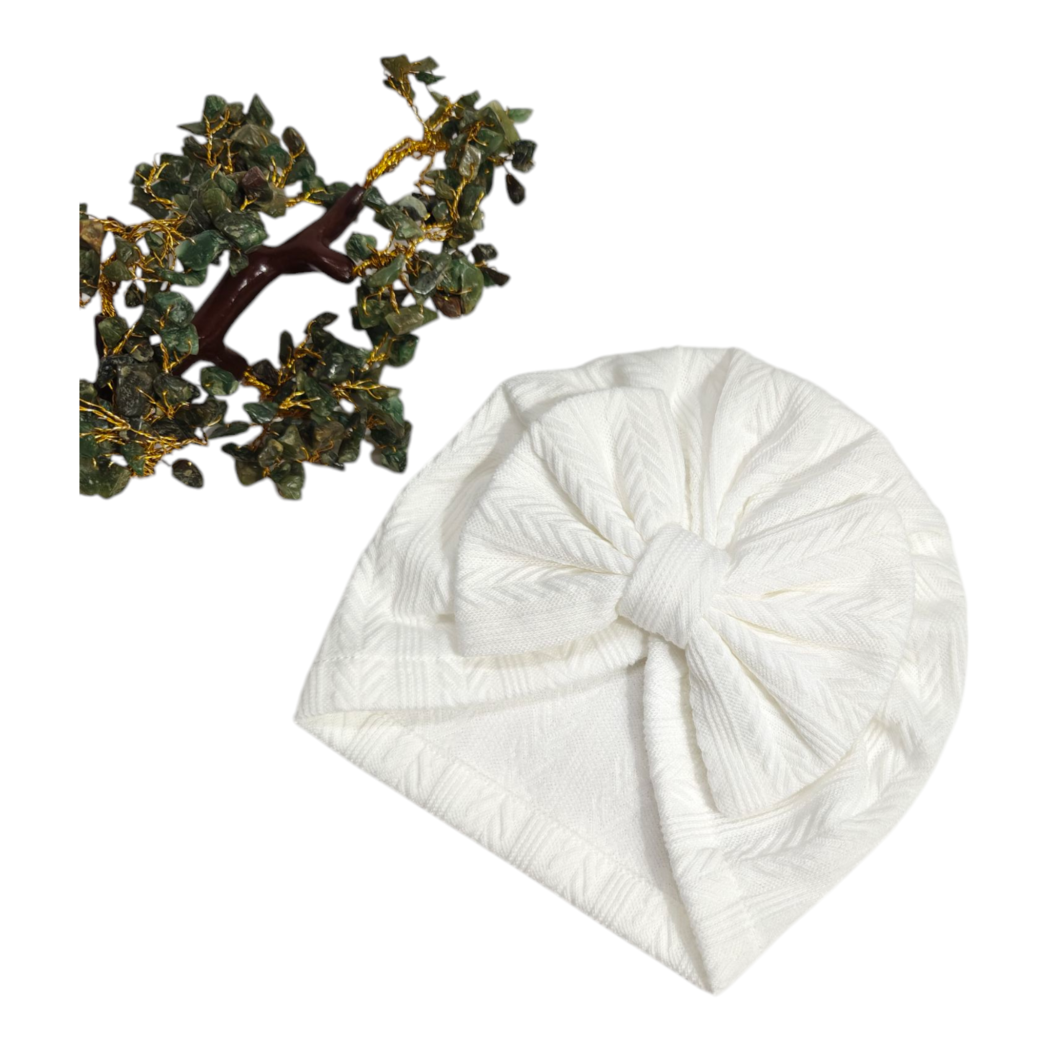 Textured Design Bow Applique Turban Cap