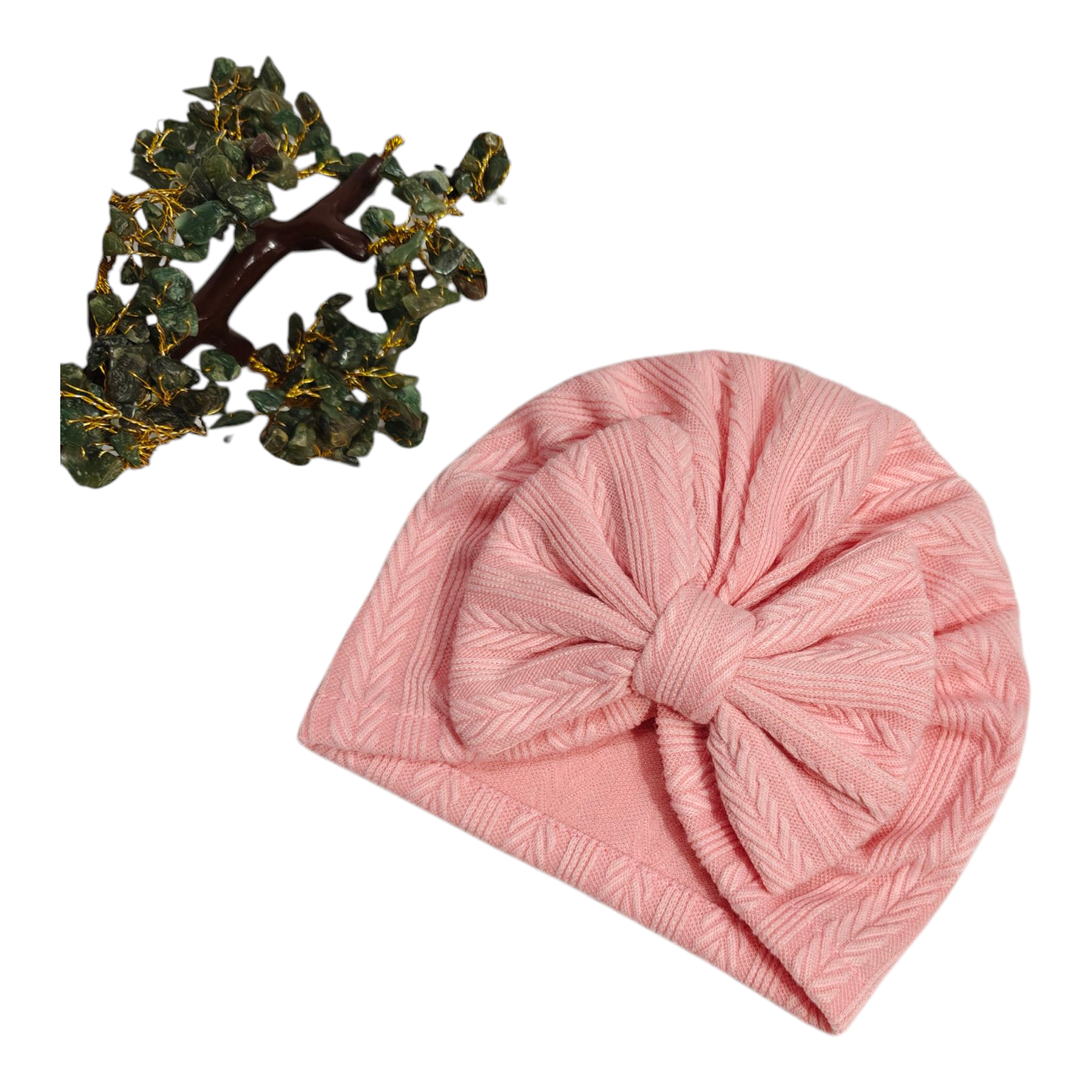 Textured Design Bow Applique Turban Cap