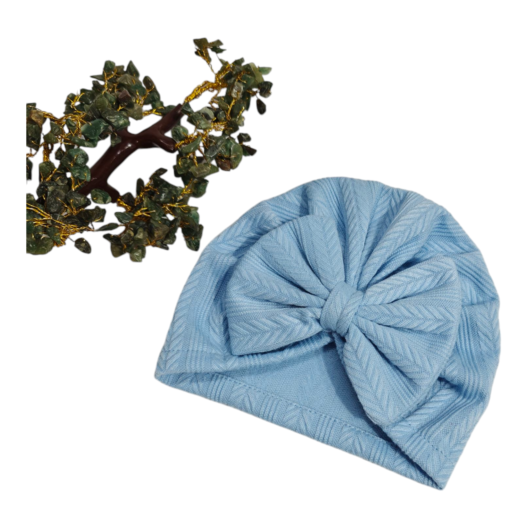 Textured Design Bow Applique Turban Cap