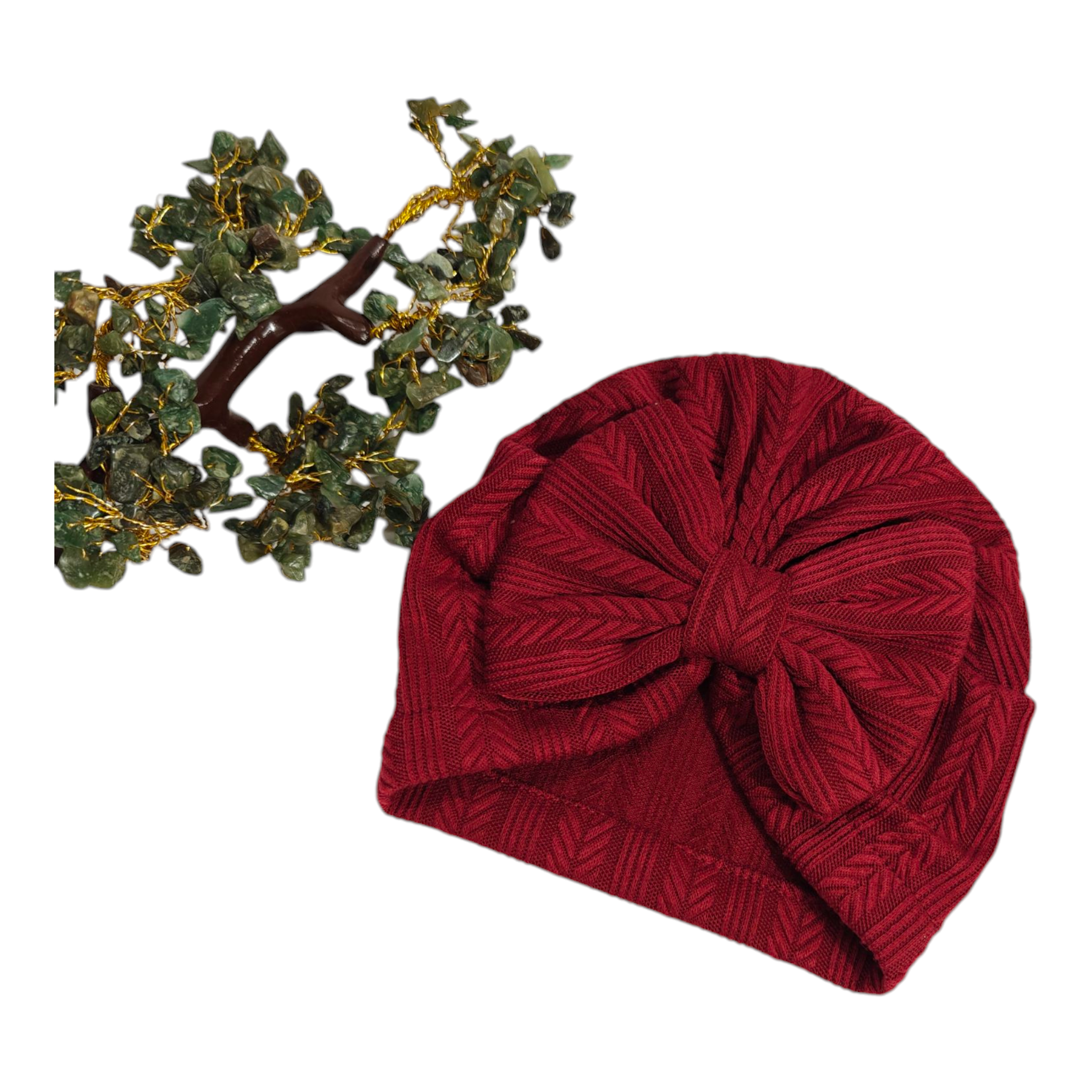 Textured Design Bow Applique Turban Cap