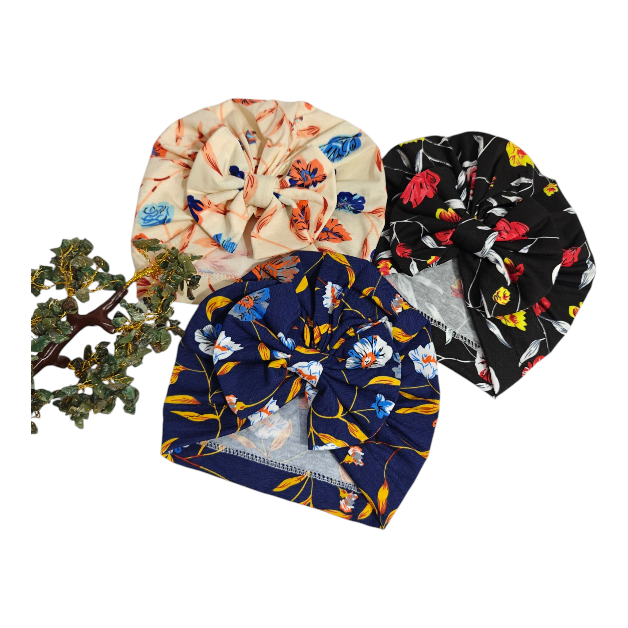 Flower & Leaves Printed Turban Cap