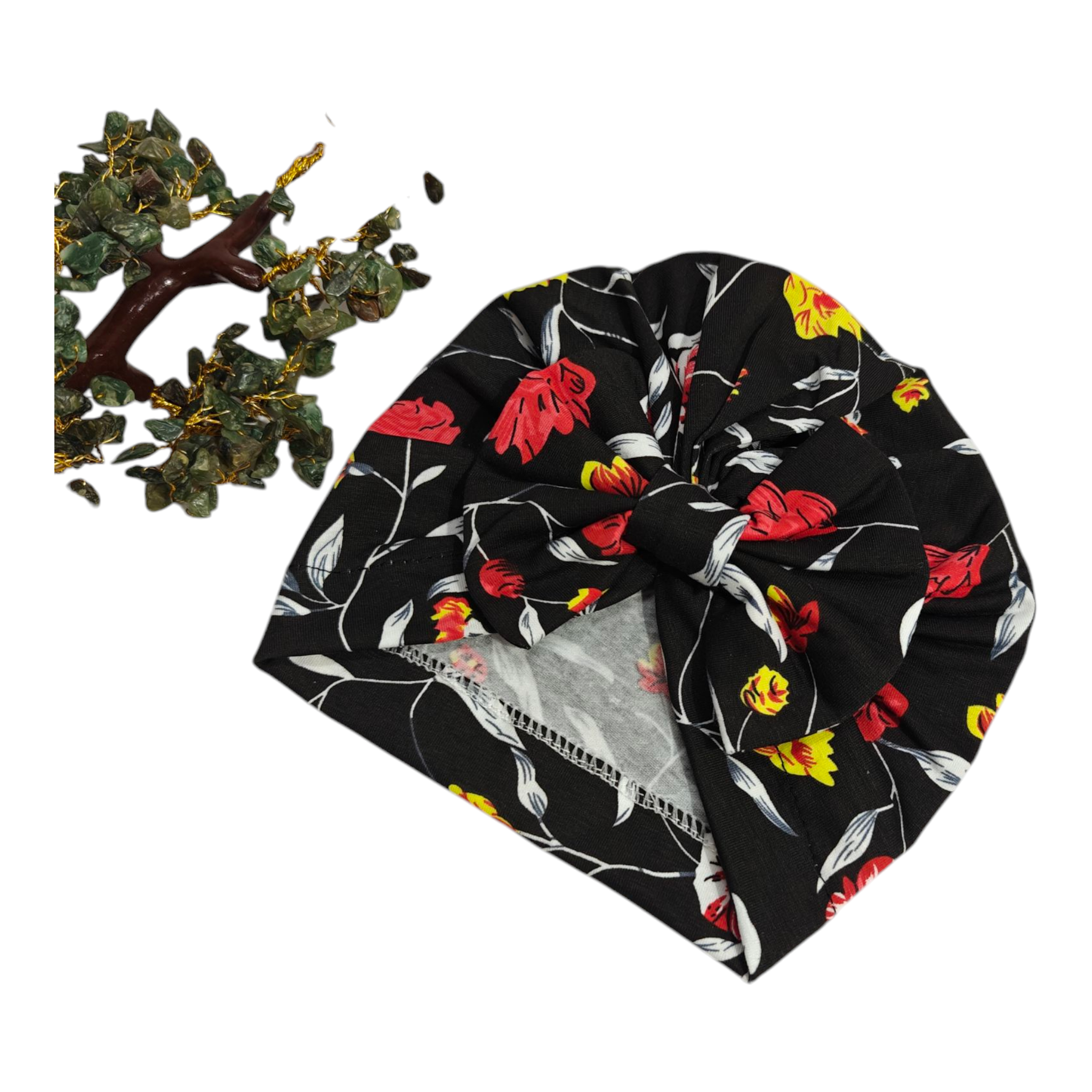 Flower & Leaves Printed Turban Cap