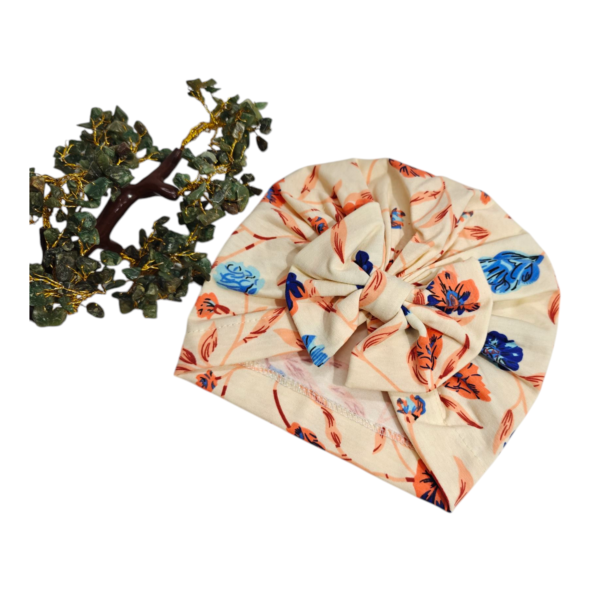 Flower & Leaves Printed Turban Cap