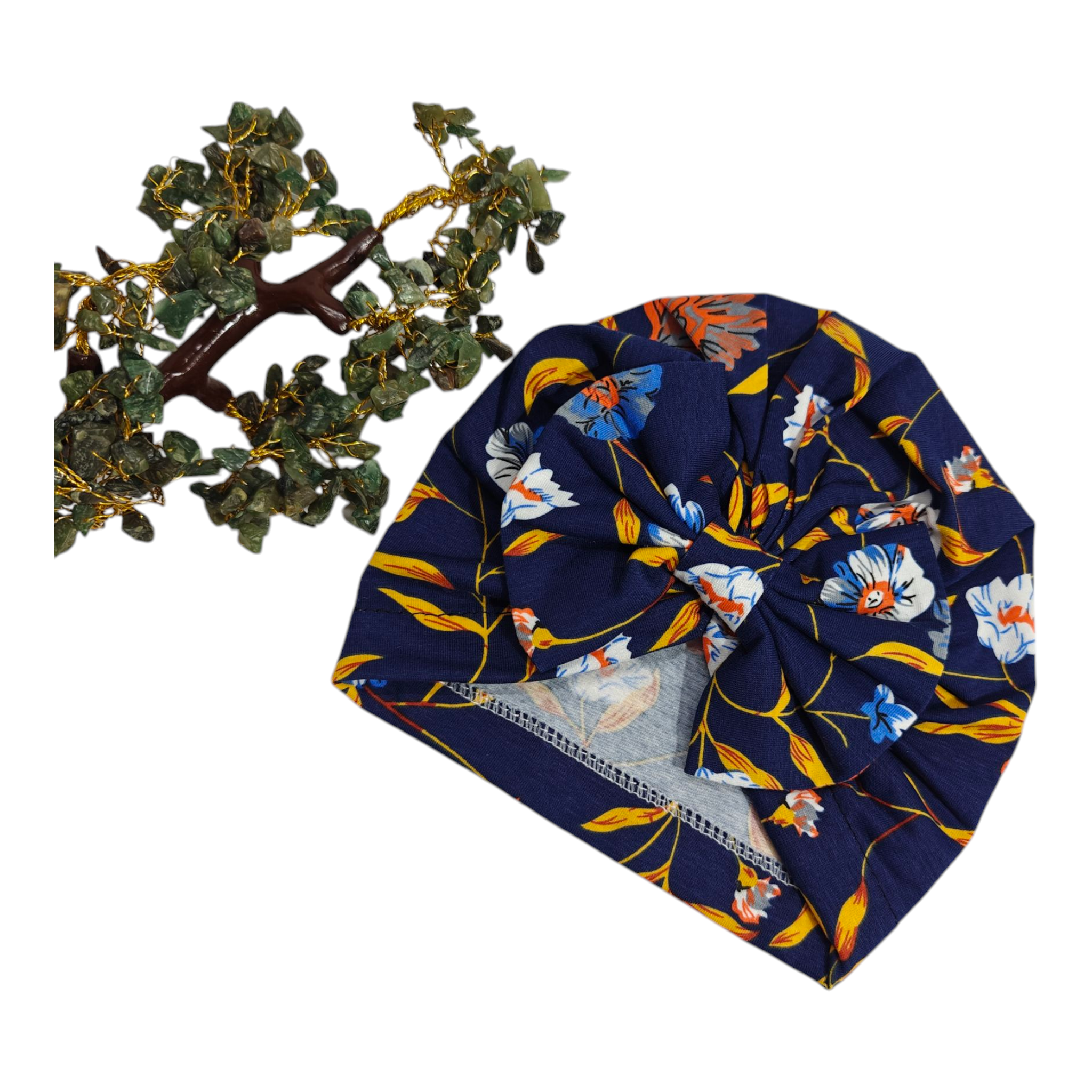 Flower & Leaves Printed Turban Cap