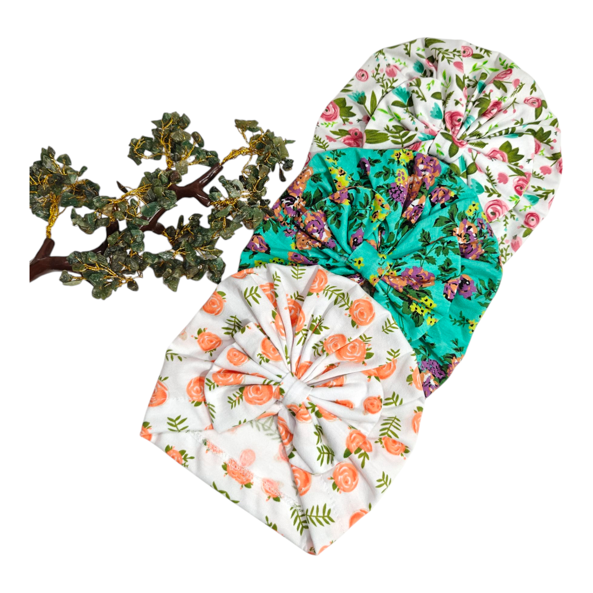 Flower & Leaves Printed Turban Cap
