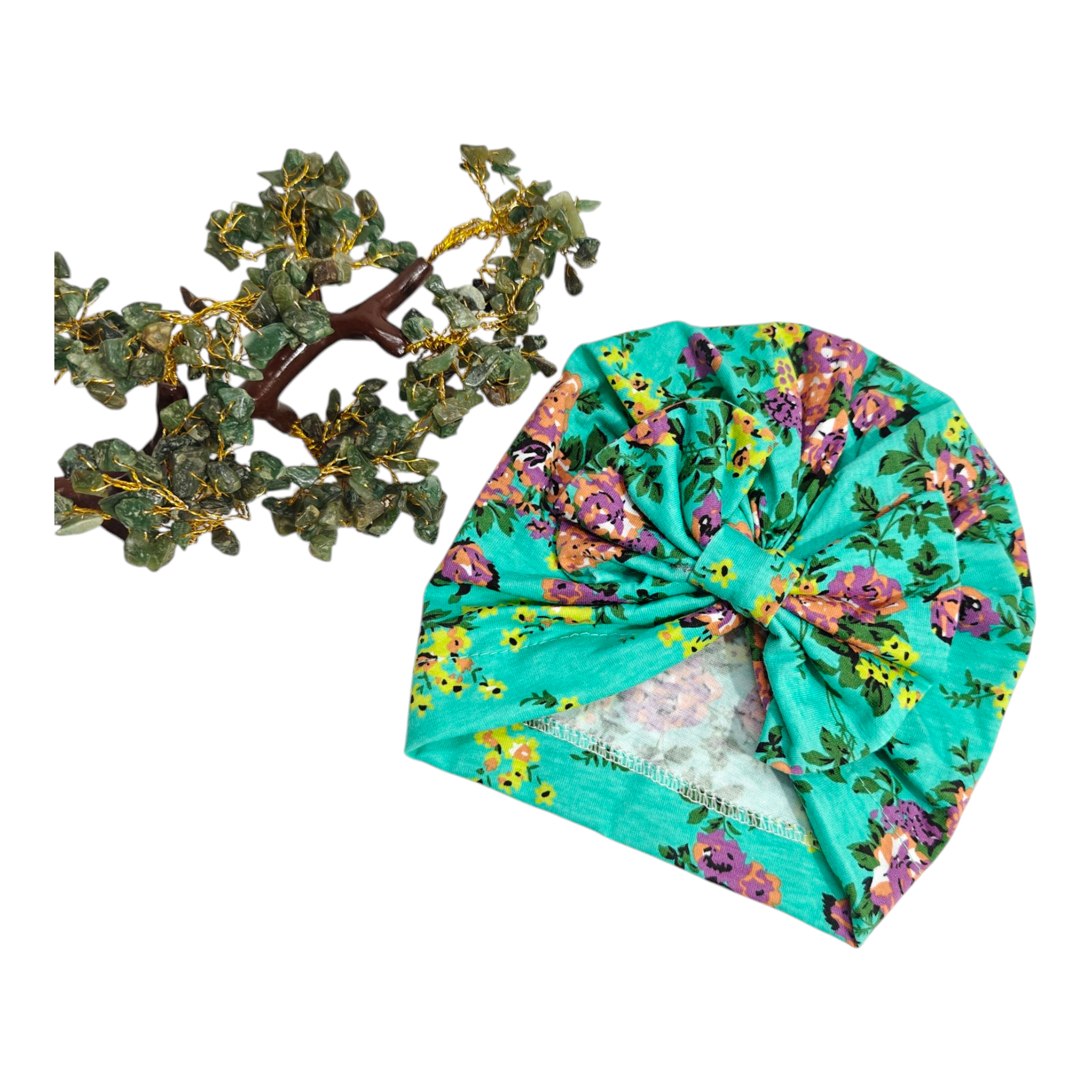 Flower & Leaves Printed Turban Cap