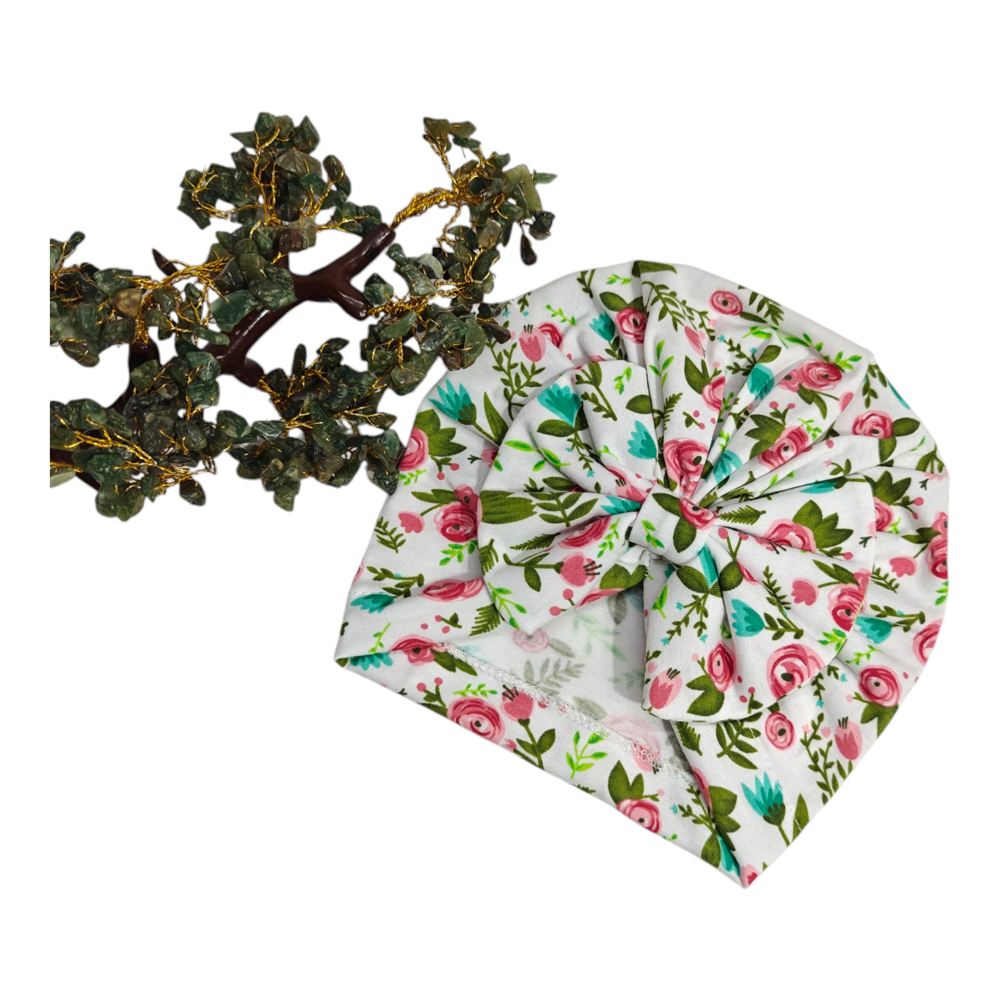 Flower & Leaves Printed Turban Cap