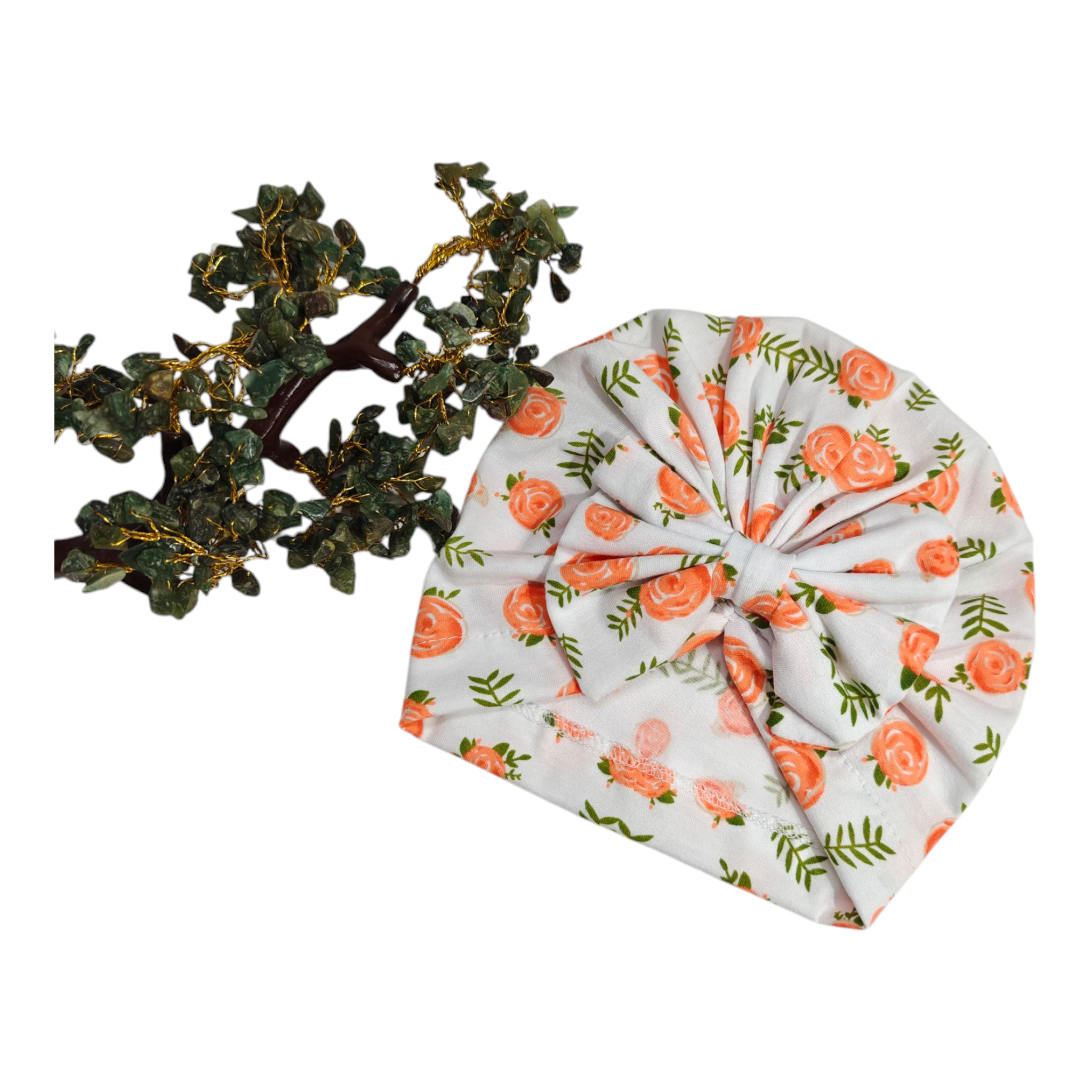 Flower & Leaves Printed Turban Cap