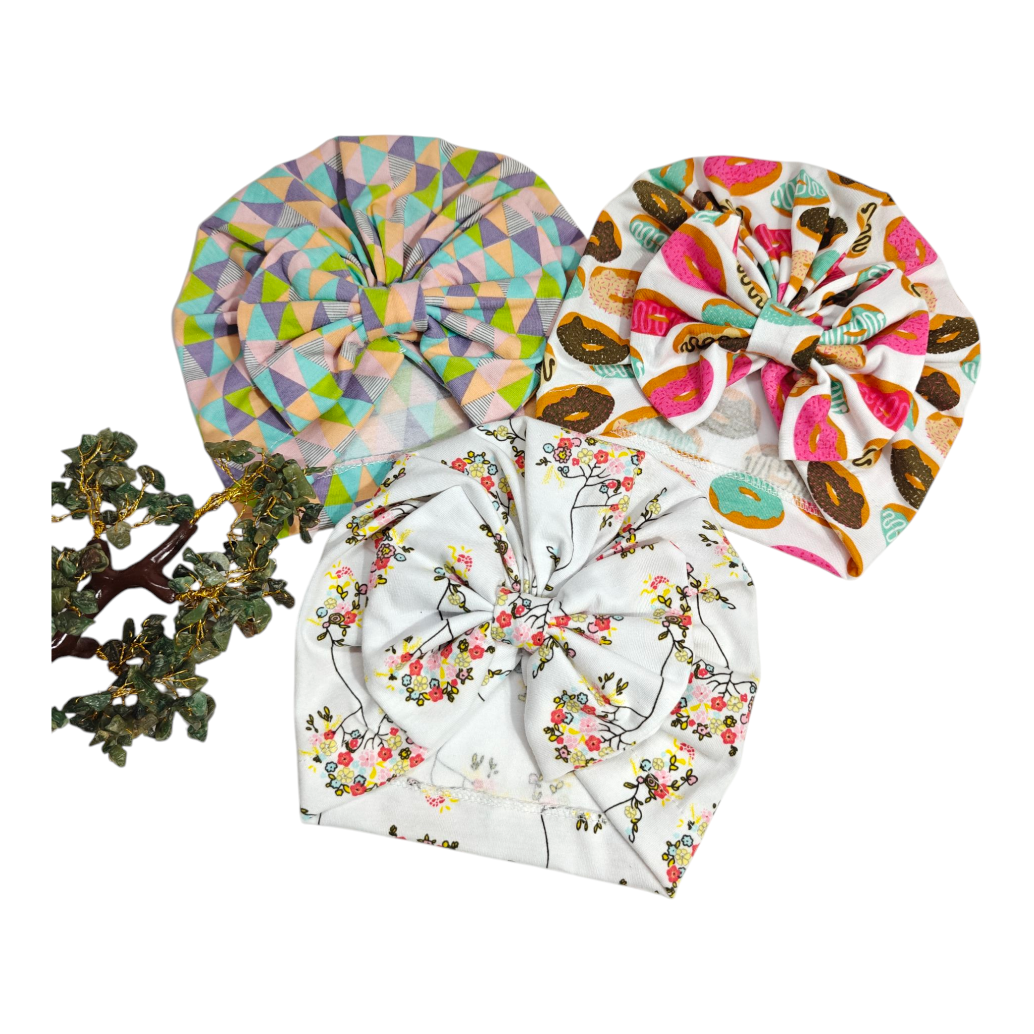 Printed Bow Applique Turban Cap