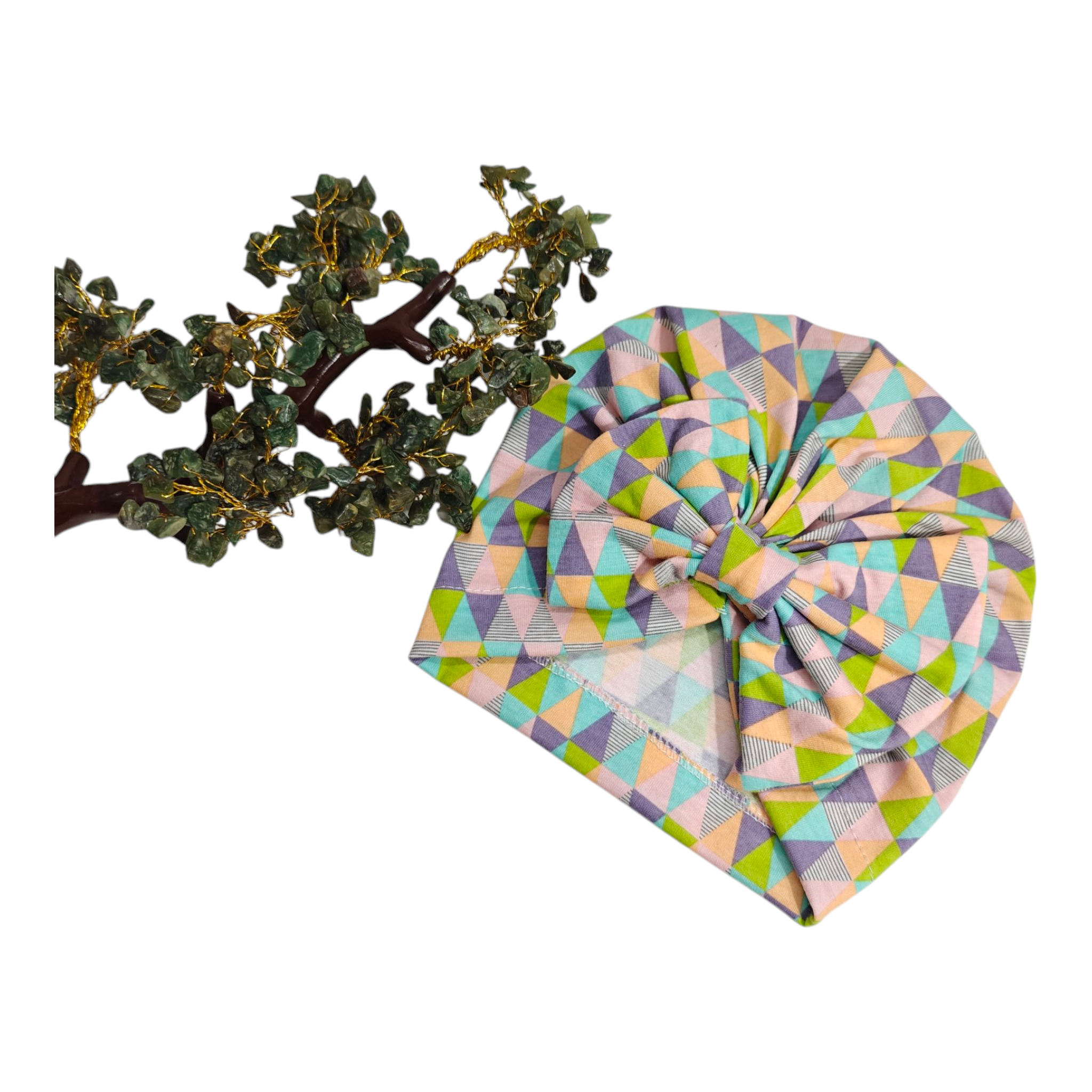 Printed Bow Applique Turban Cap