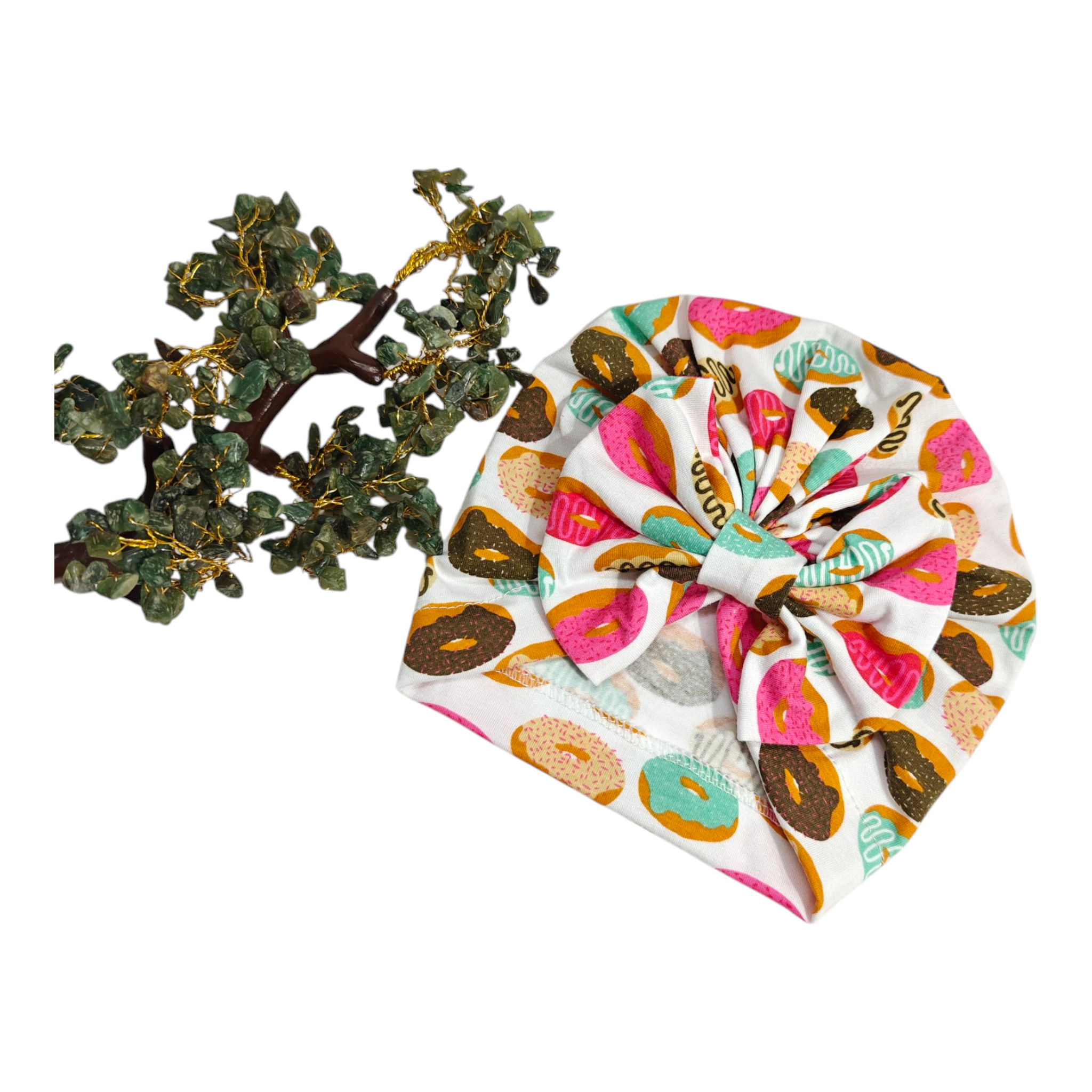 Printed Bow Applique Turban Cap