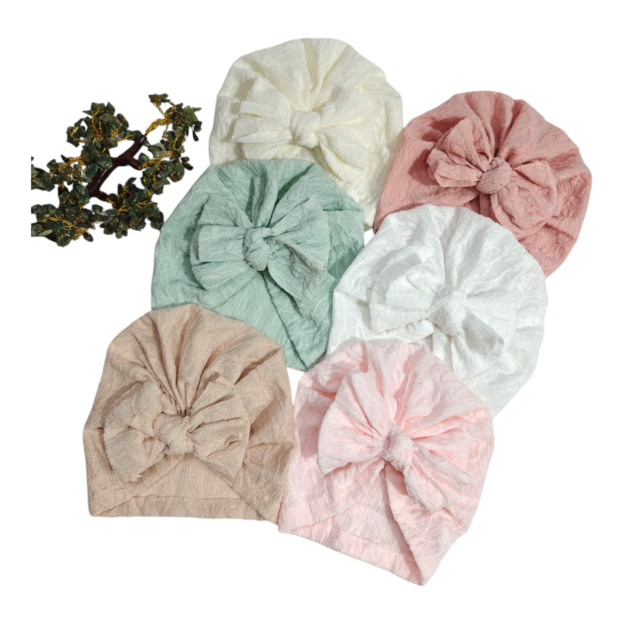 Embroidered Detailed Bow Applique Turban Cap