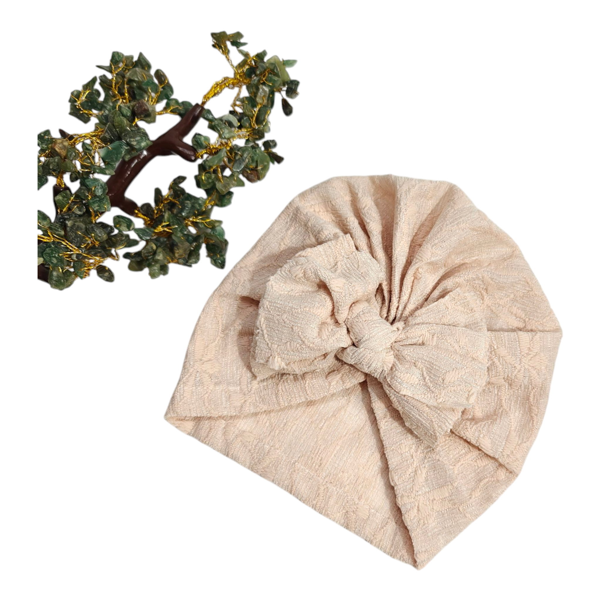 Embroidered Detailed Bow Applique Turban Cap