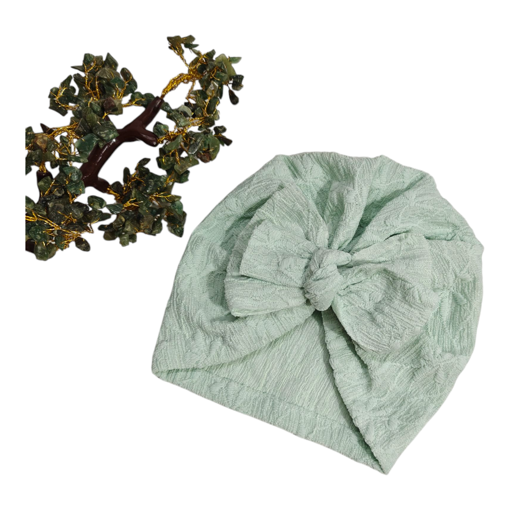 Embroidered Detailed Bow Applique Turban Cap