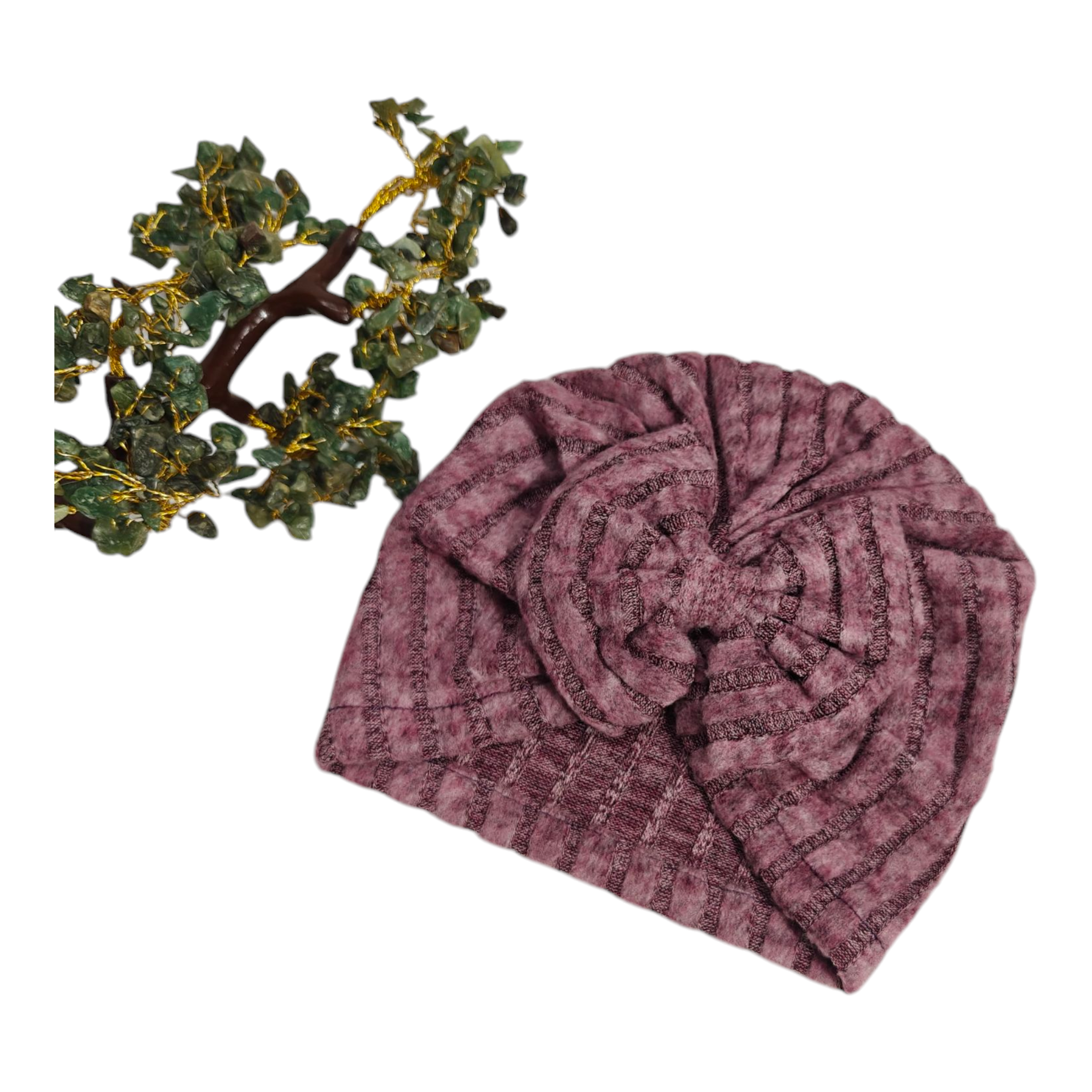 Stripes Pattern Bow Applique Turban Cap