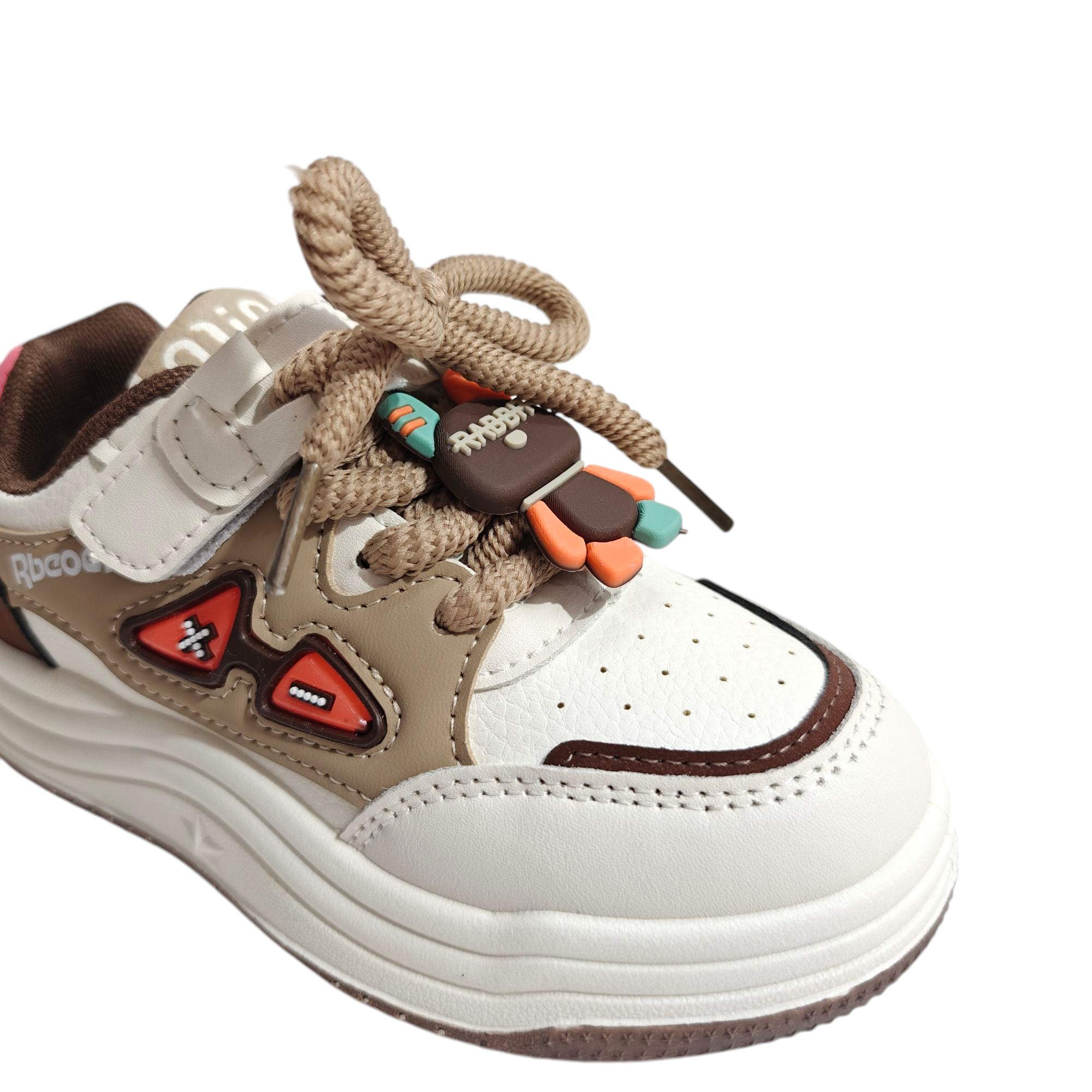 Charm Applique Lace Design Velcro Closure Sneakers - Brown