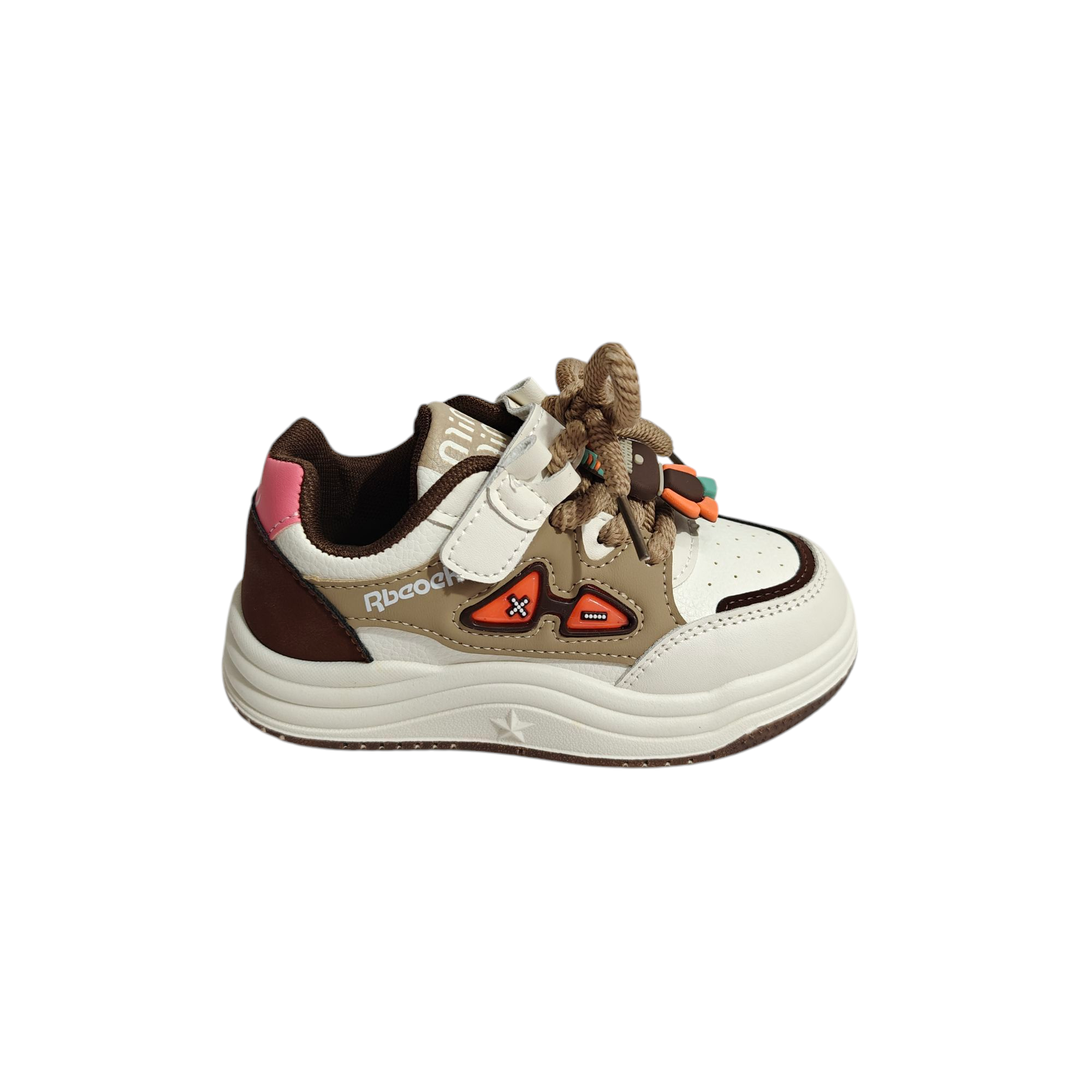 Charm Applique Lace Design Velcro Closure Sneakers - Brown