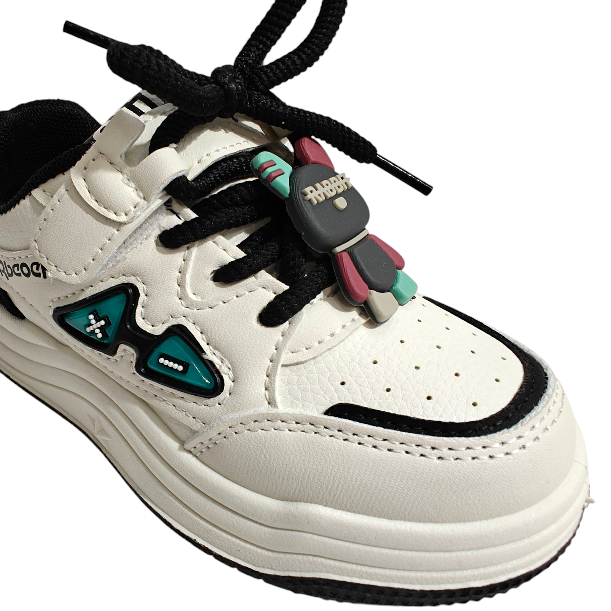 Charm Applique Lace Design Velcro Closure Sneakers - Black