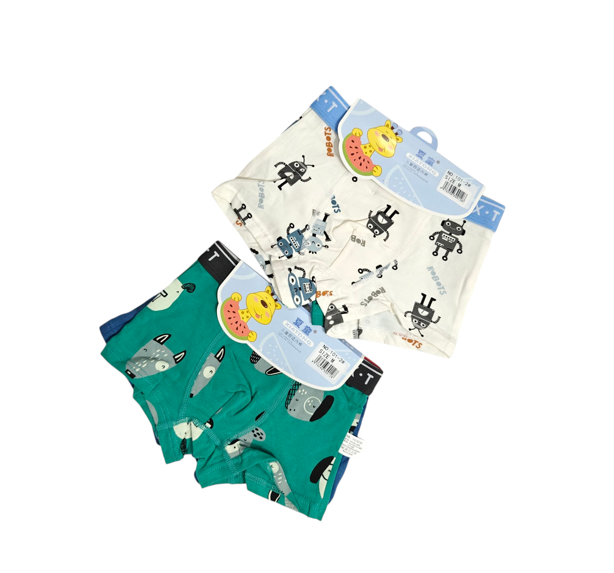 PACK OF 2 ANIMAL & CARTOONS PRINTED BOXERS - WHITE & GREEN