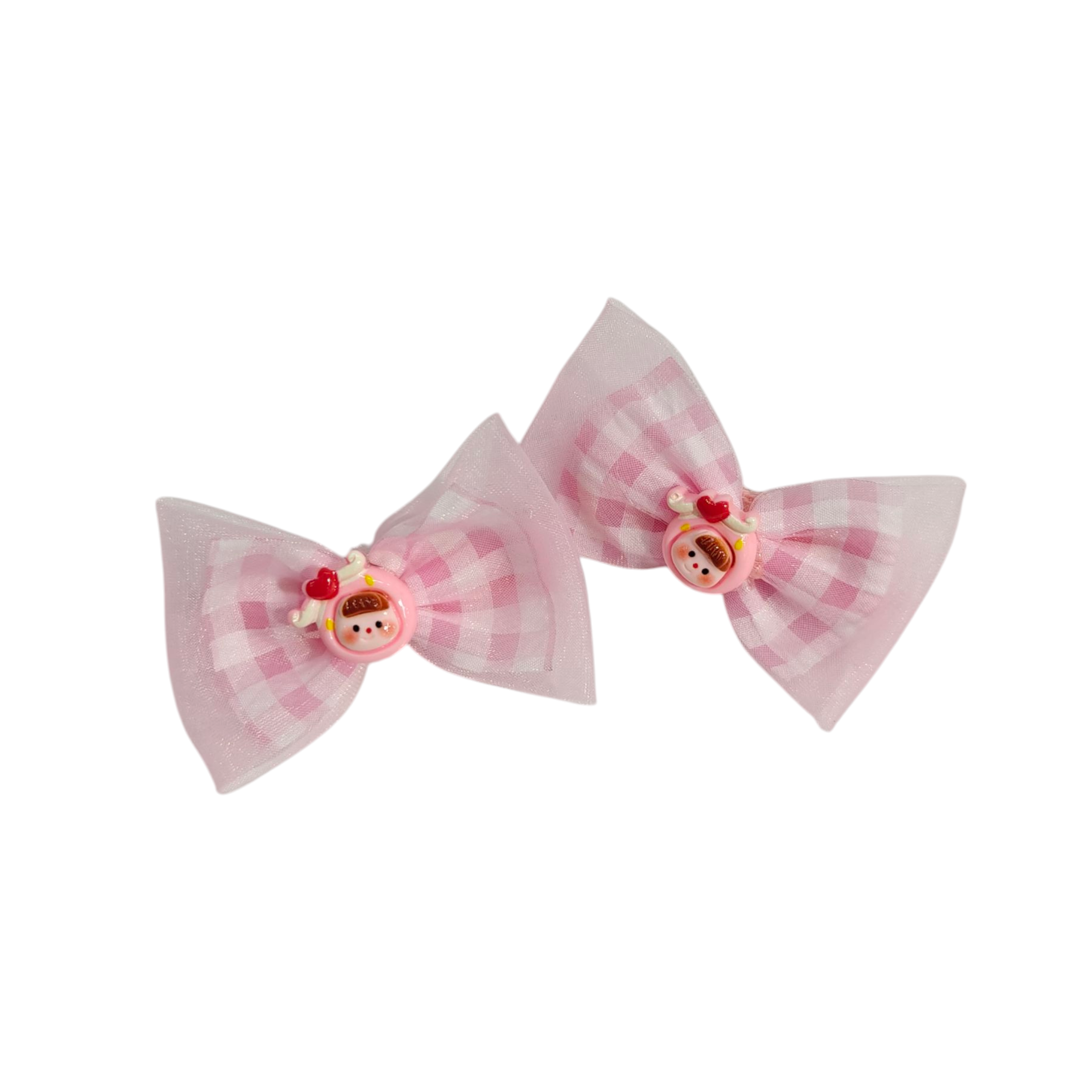 CHECKERED BOW & CARTOON APPLIQUE HAIR PINS