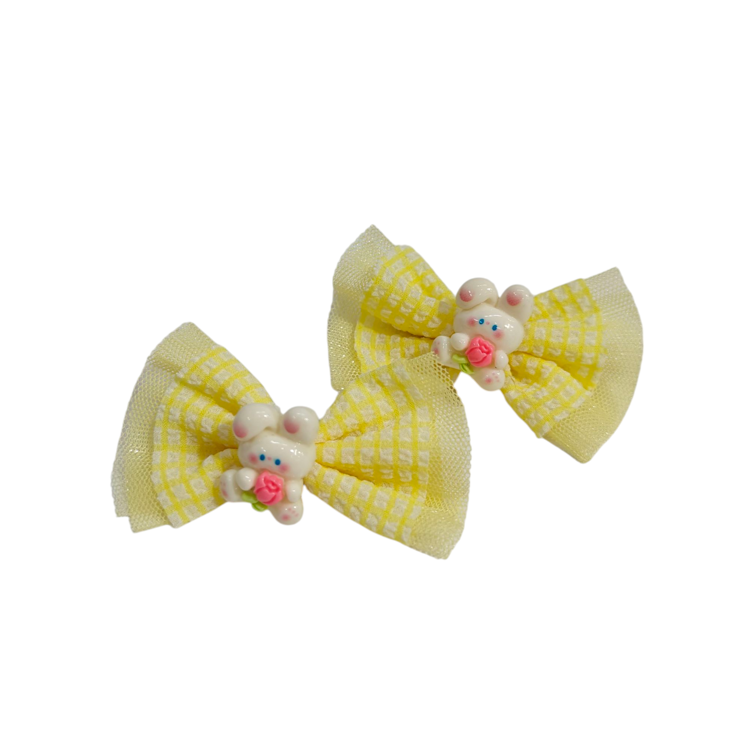 DOUBLE BOW & CARTOON APPLIQUE HAIR PINS