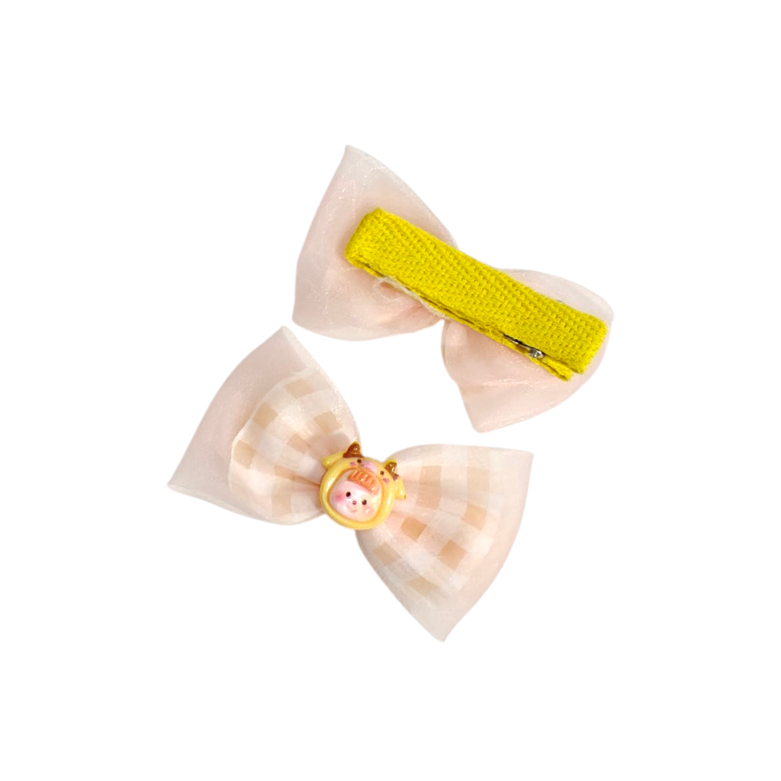 CHECKERED BOW & CARTOON APPLIQUE HAIR PINS