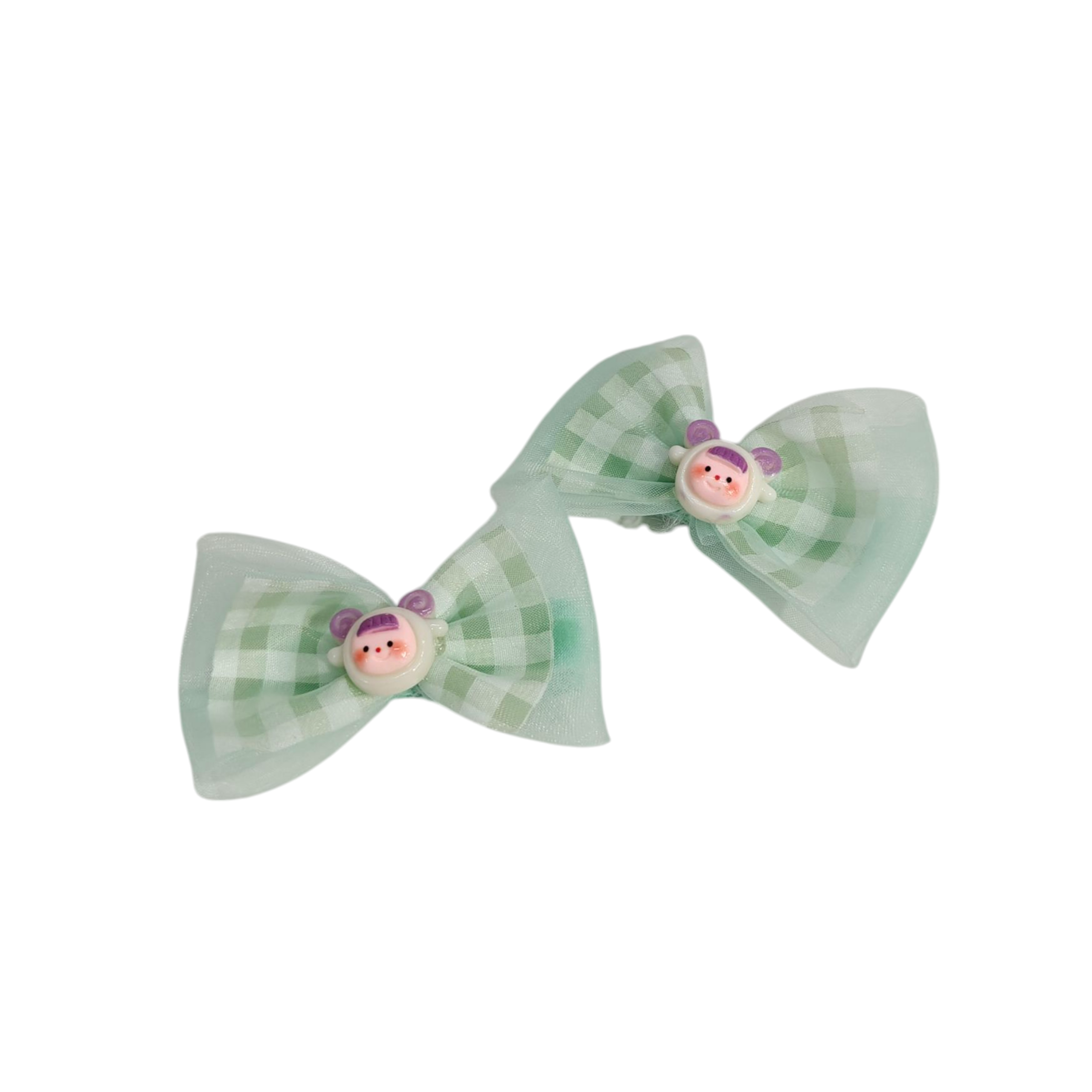 CHECKERED BOW & CARTOON APPLIQUE HAIR PINS