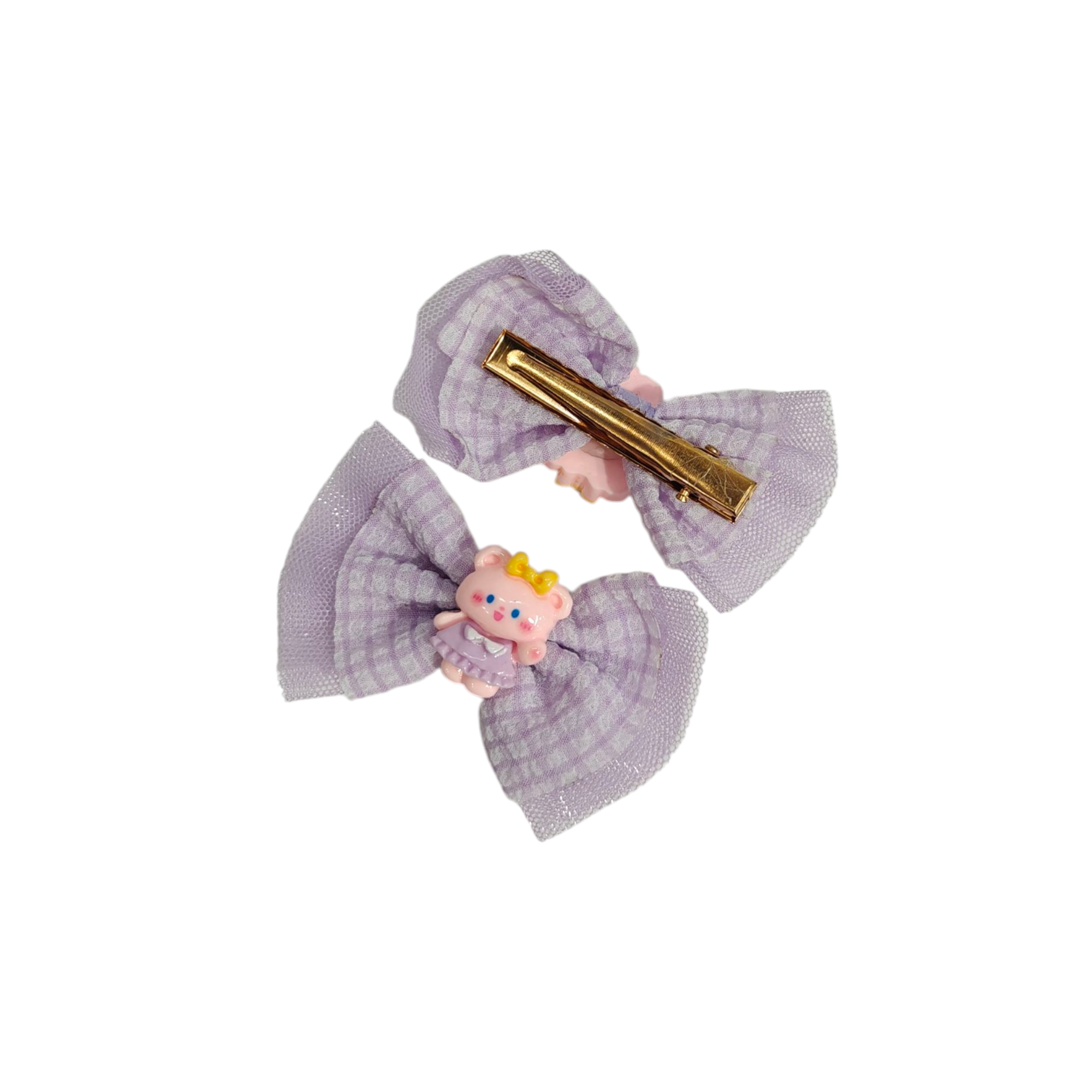 DOUBLE BOW & CARTOON APPLIQUE HAIR PINS