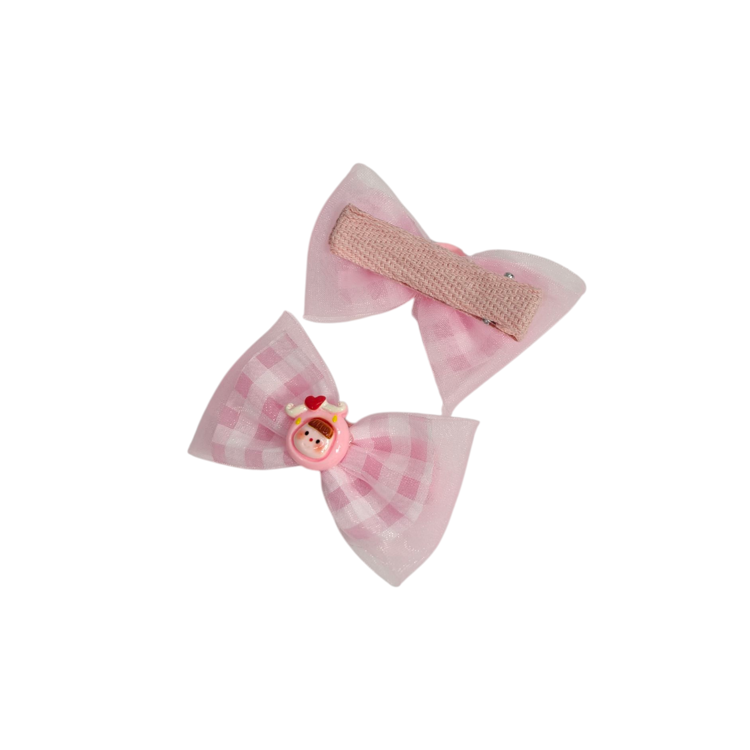 CHECKERED BOW & CARTOON APPLIQUE HAIR PINS