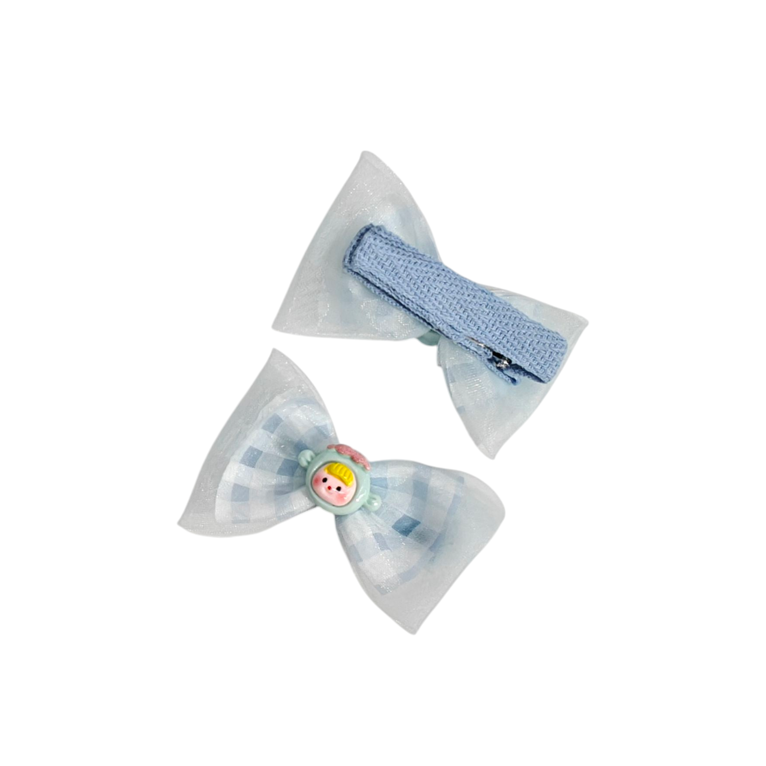 CHECKERED BOW & CARTOON APPLIQUE HAIR PINS